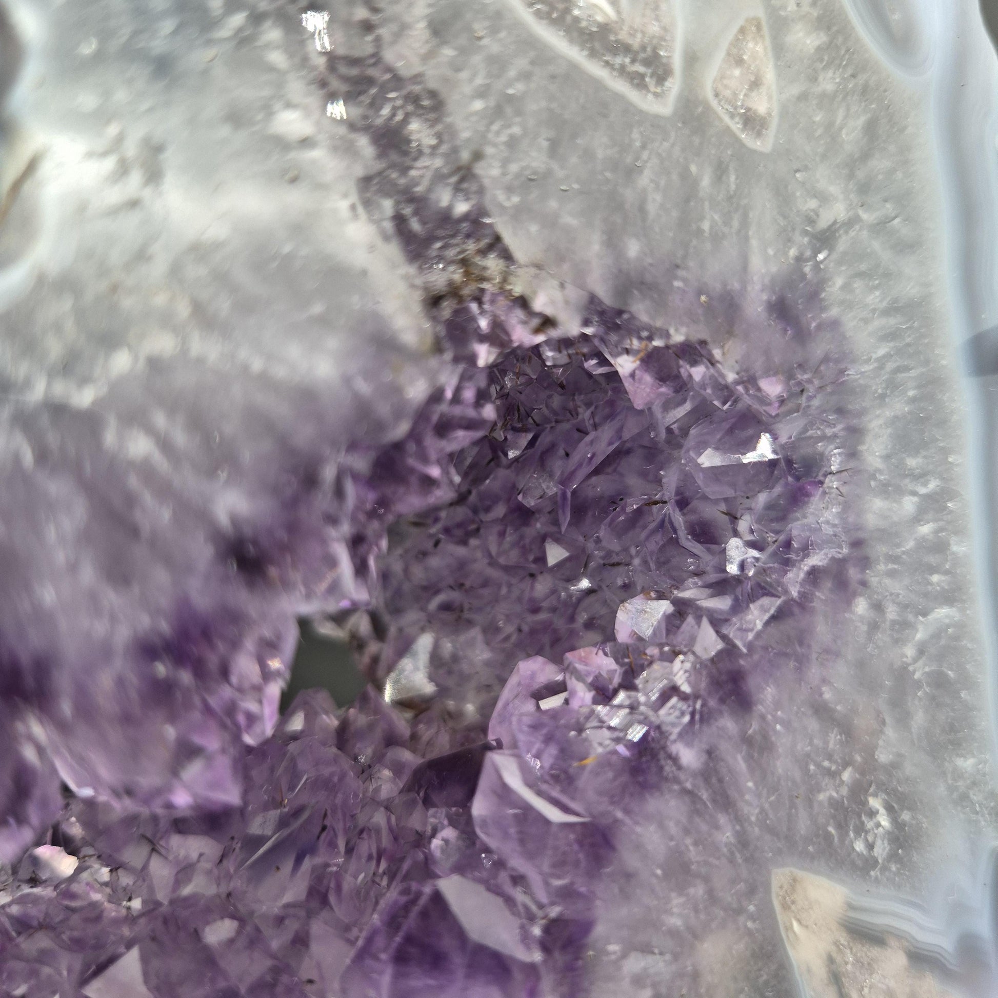AAA+ Super Rare Amethyst with Blue Banded Agate Intertwined Calcite and Agate Flower Brazil 5.24 lb 11.5x4.5x1.5 Crystal Hoarder