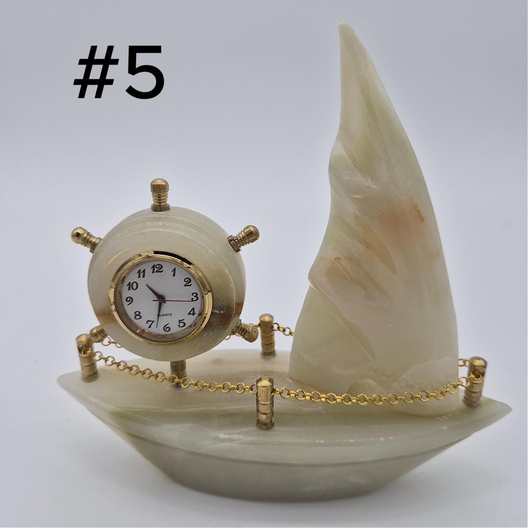 Onyx Sailboat Clock - Nautical Desk Decor - Luxury Crystal Clock - Optional Light-Up Base Crystal Hoarder
