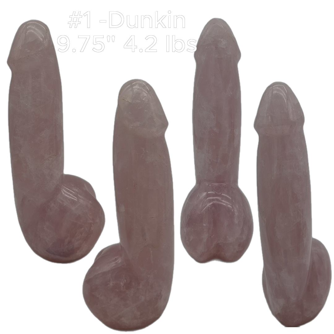 Rose Quartz Penis Sculptures - “The D Collection” - Carved Crystal Art, 6 Unique Sizes, Optional LED Display Stand Crystal Hoarder