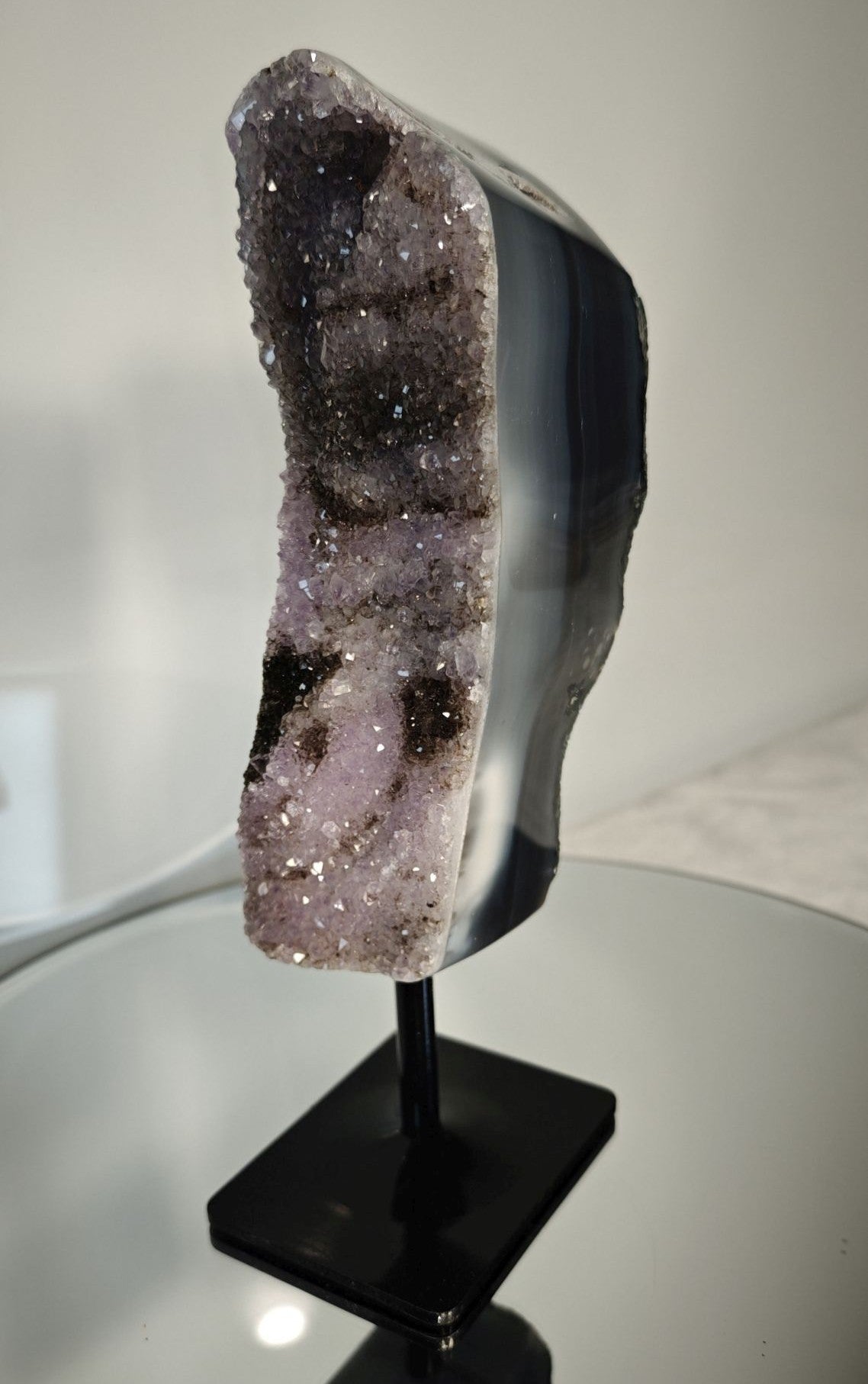 Rare Brazilian Amethyst Druzy with Black Hematite & Blue Banded Agate Crystal Hoarder