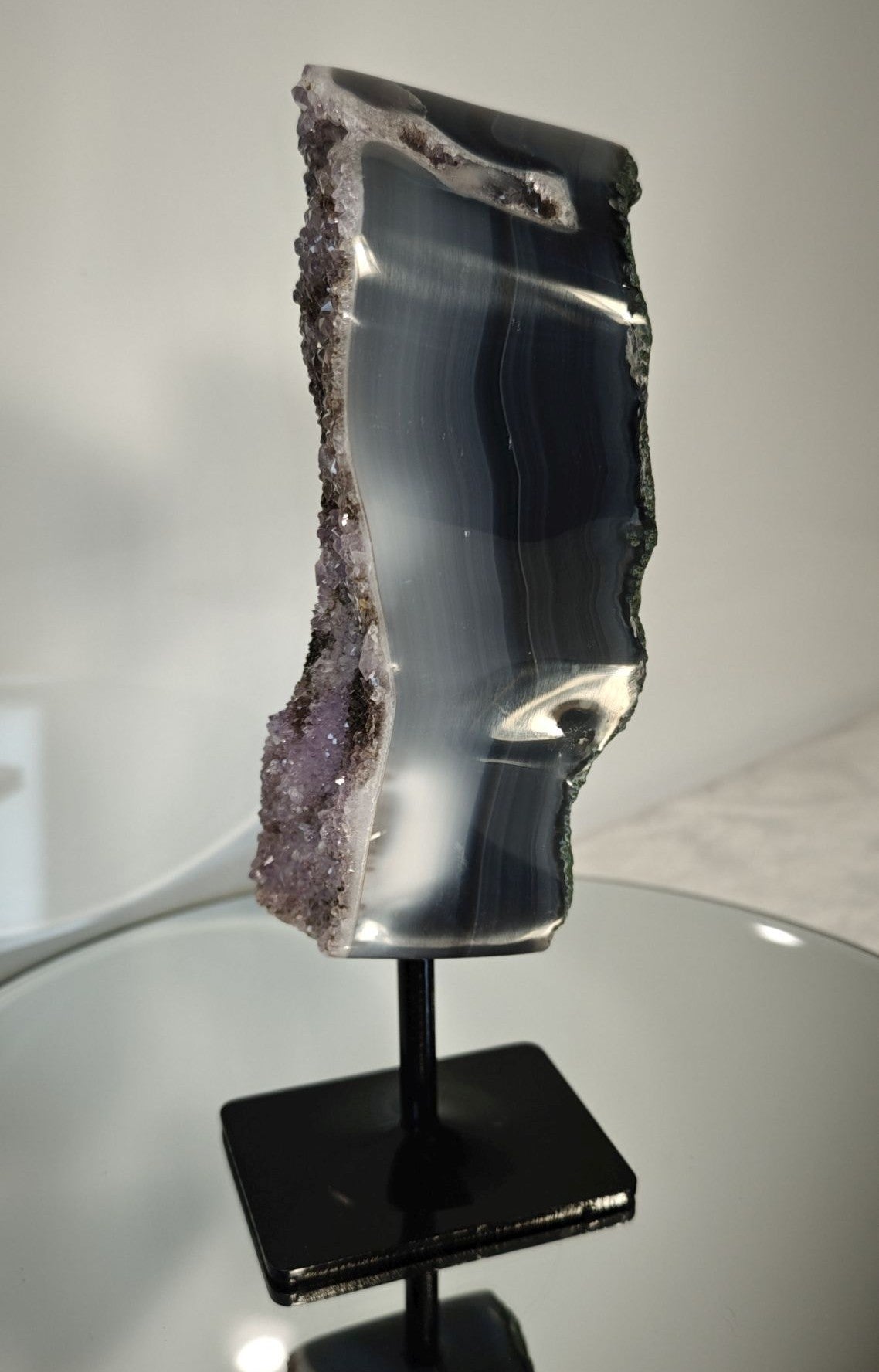 Rare Brazilian Amethyst Druzy with Black Hematite & Blue Banded Agate Crystal Hoarder