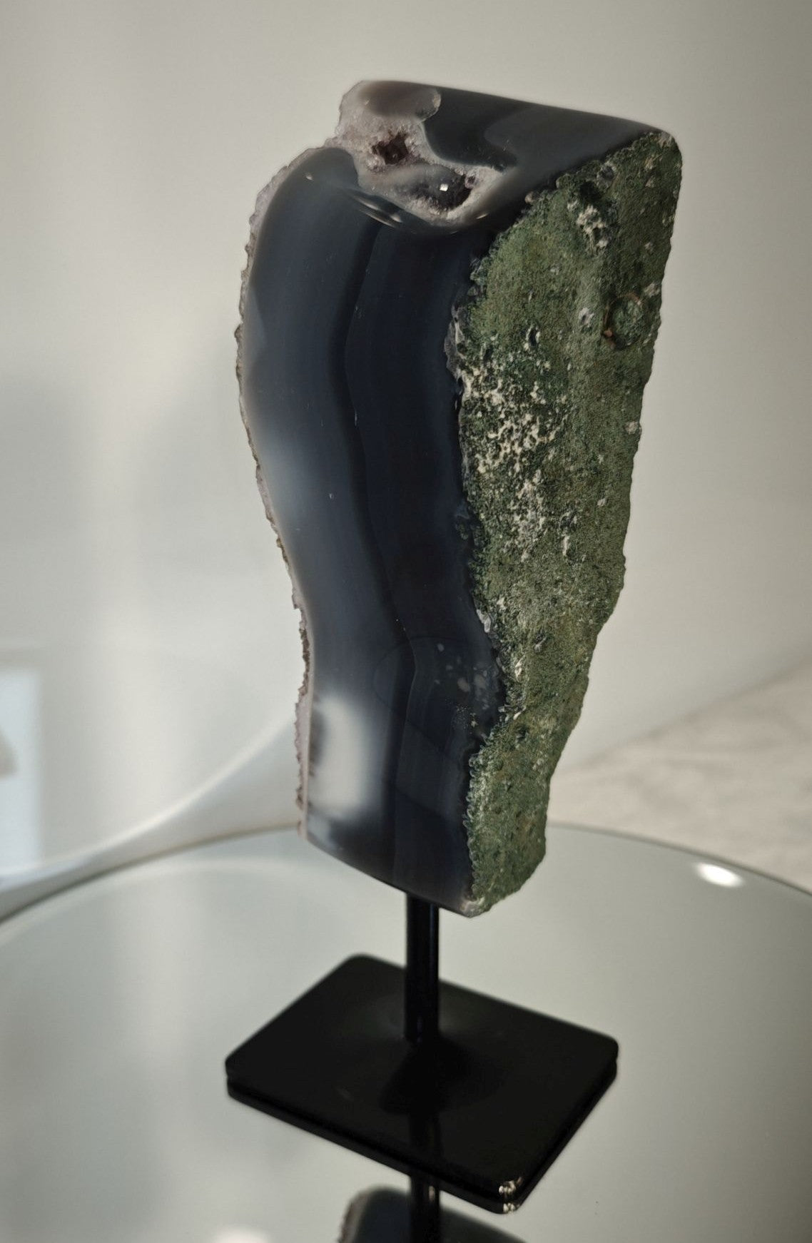Rare Brazilian Amethyst Druzy with Black Hematite & Blue Banded Agate Crystal Hoarder