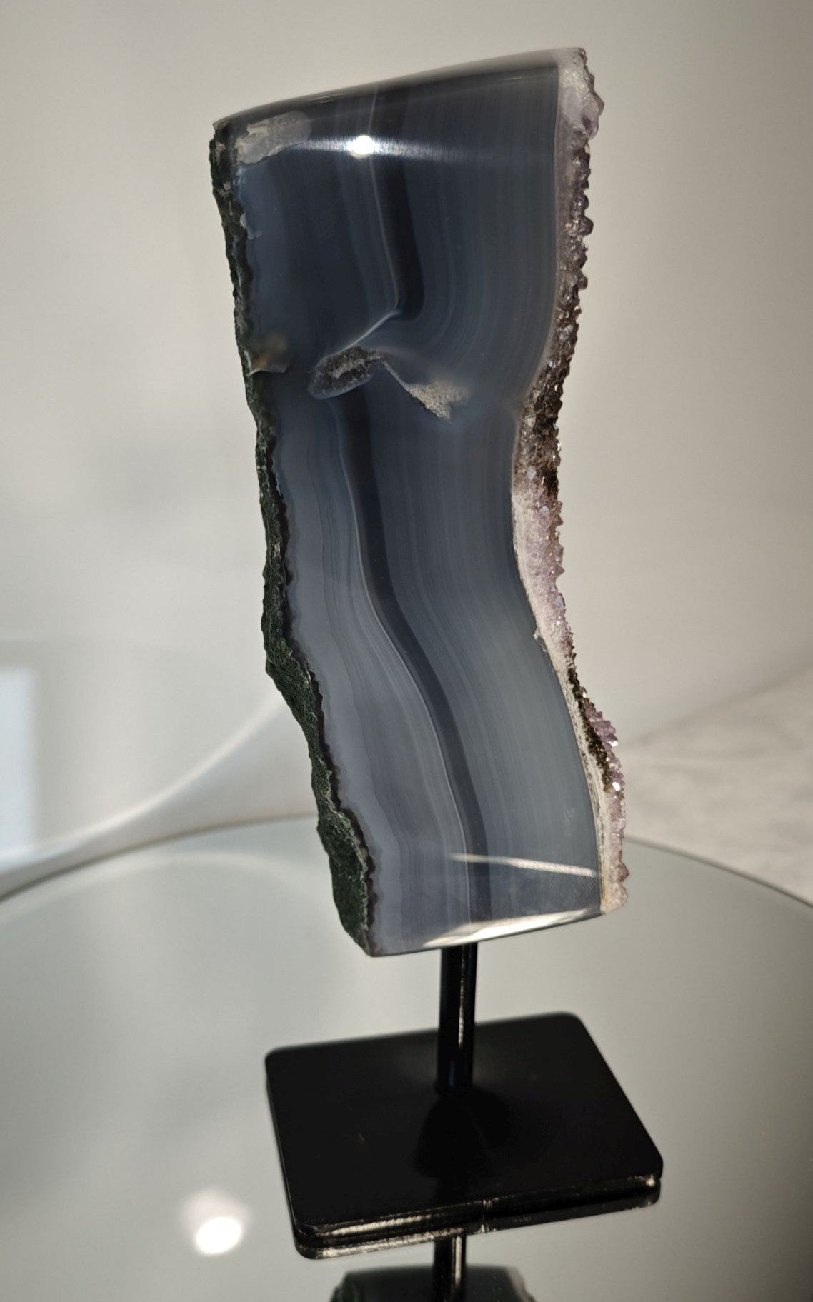Rare Brazilian Amethyst Druzy with Black Hematite & Blue Banded Agate Crystal Hoarder