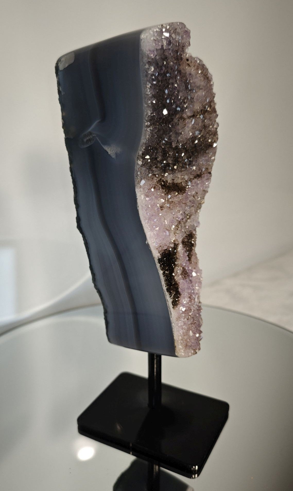 Rare Brazilian Amethyst Druzy with Black Hematite & Blue Banded Agate Crystal Hoarder