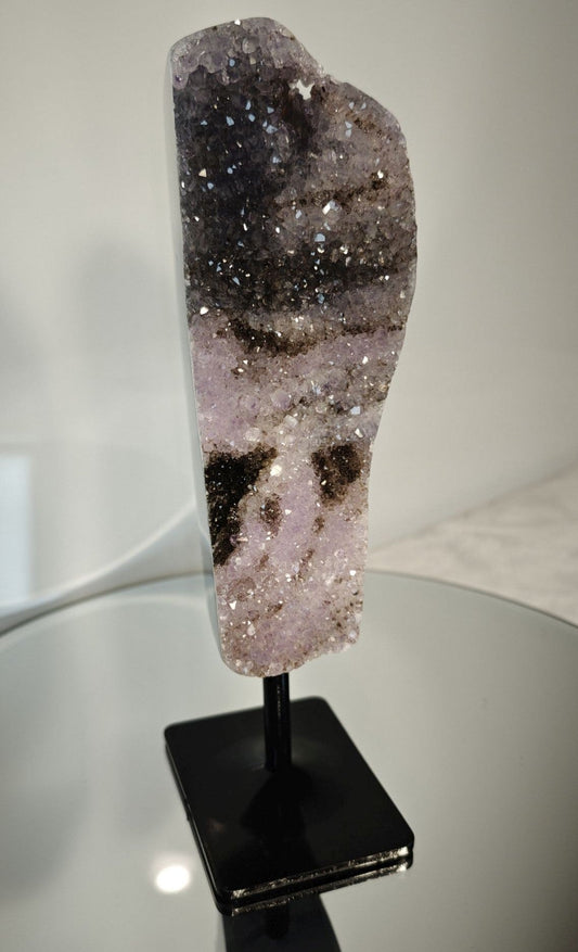Rare Brazilian Amethyst Druzy with Black Hematite & Blue Banded Agate Crystal Hoarder