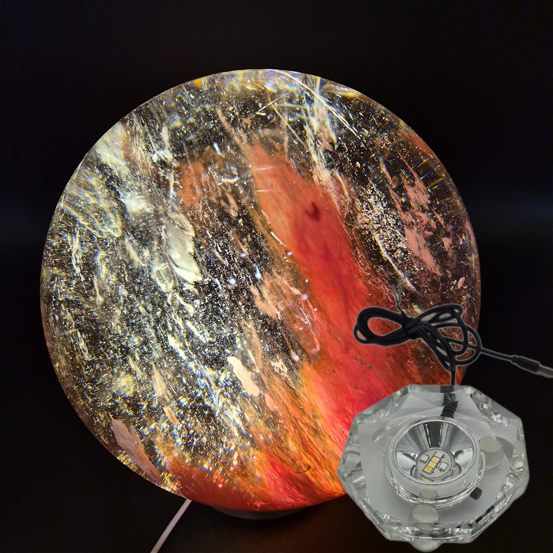 Huge AAA+ Red Smelt Quartz Sphere - 22.1 lbs - 7" (178mm) - Man Made Polished Crystal Ball - Optional Light Base - Statement Display