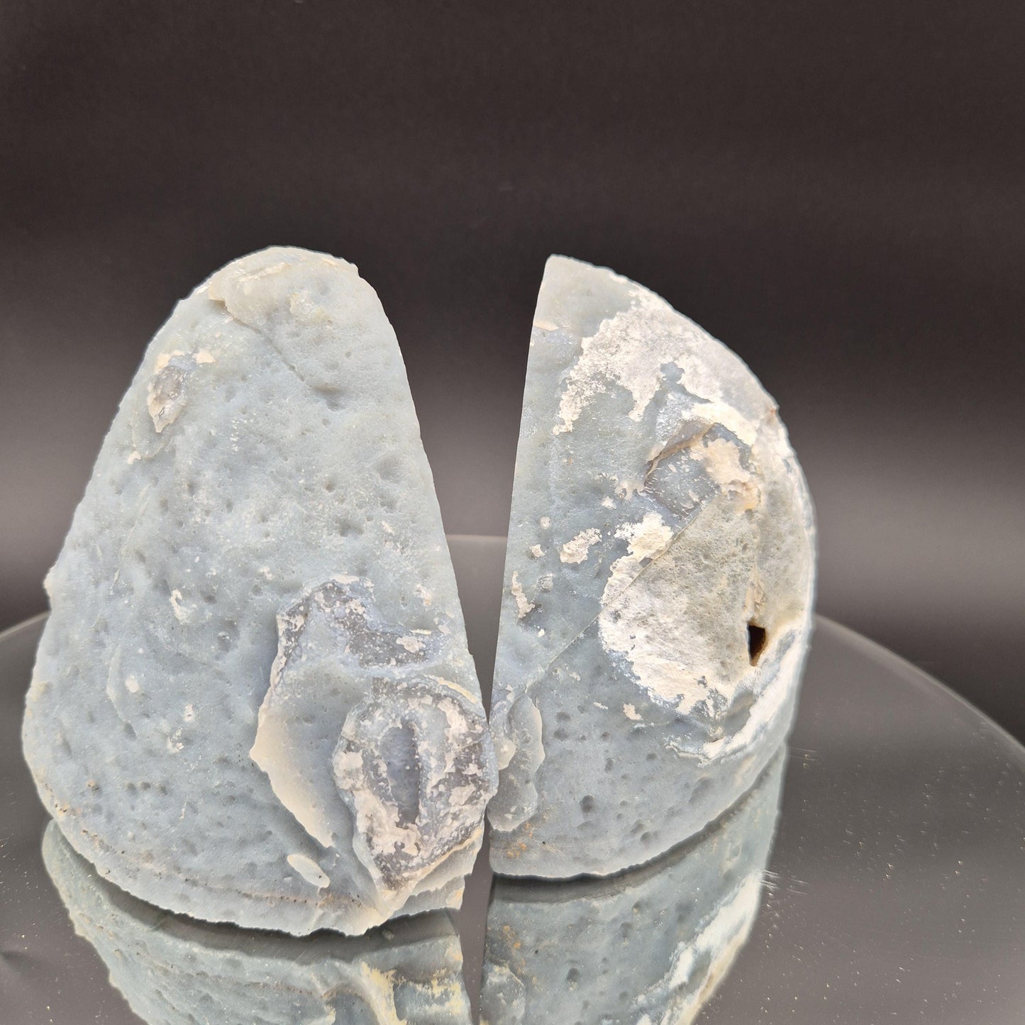 AAA+ Rare Blue Banded Agate Sugar Druzy Geode Bookends | Brazil | 3.63 lbs Crystal Hoarder