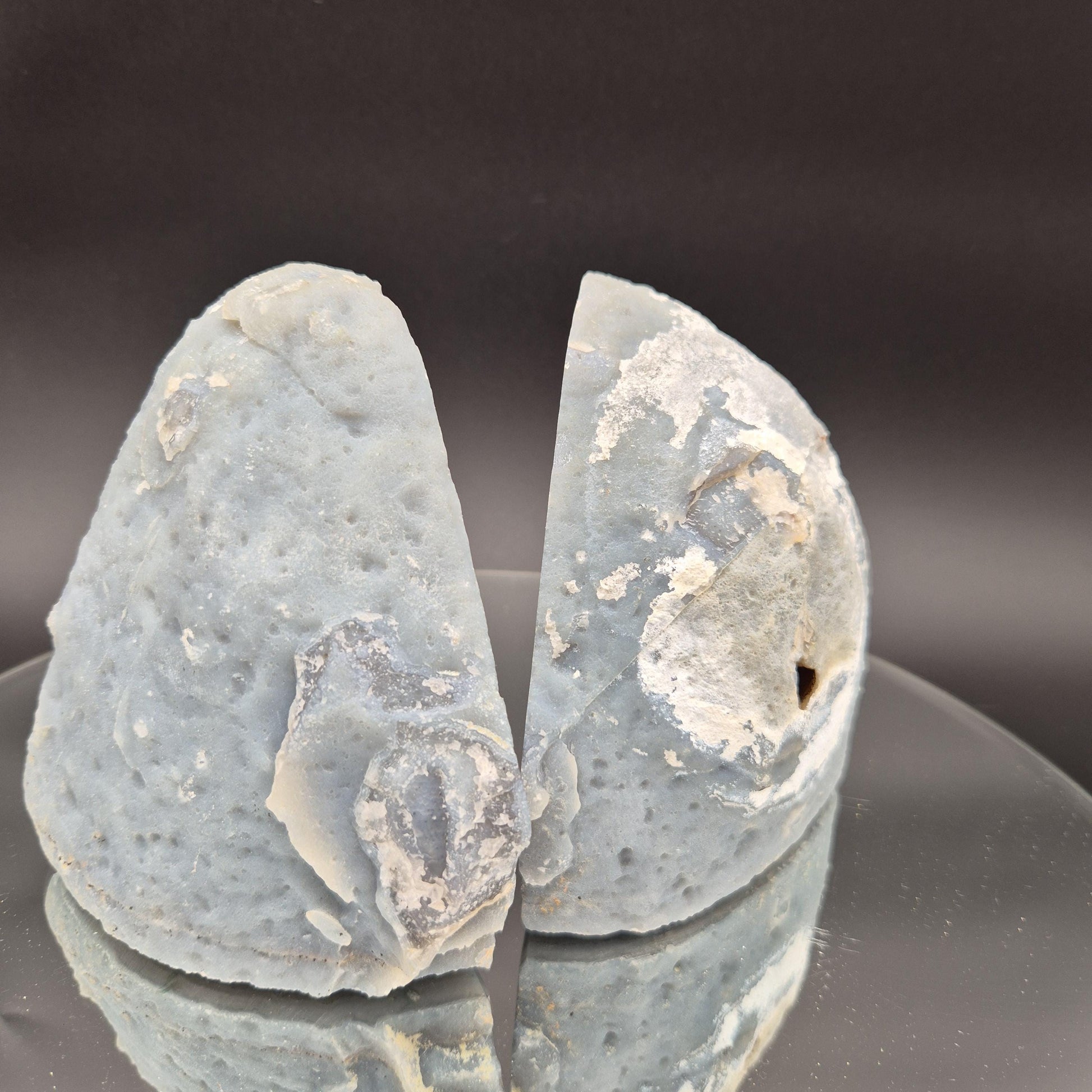 AAA+ Rare Blue Banded Agate Sugar Druzy Geode Bookends | Brazil | 3.63 lbs Crystal Hoarder