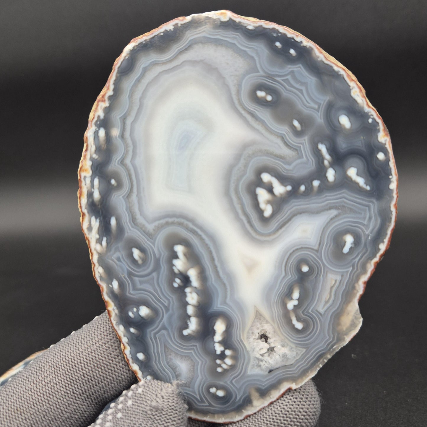 Natural Druzy Agate Slice Set of 3 | 5 x 3in Quartz Crystal Slices | 0.51 lbs Total | Polished Banded Agate Decor Crystal Hoarder