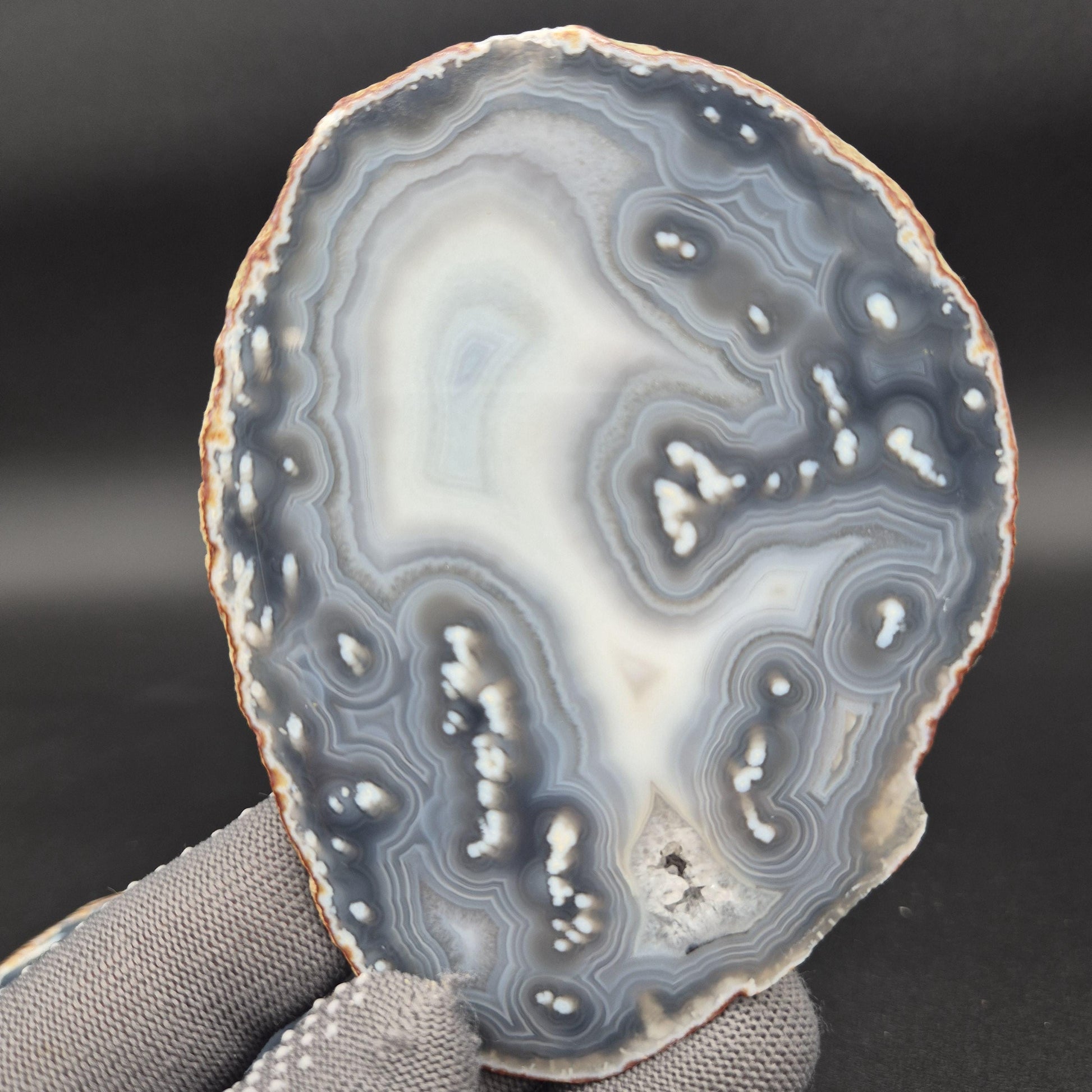 Natural Druzy Agate Slice Set of 3 | 5 x 3in Quartz Crystal Slices | 0.51 lbs Total | Polished Banded Agate Decor Crystal Hoarder