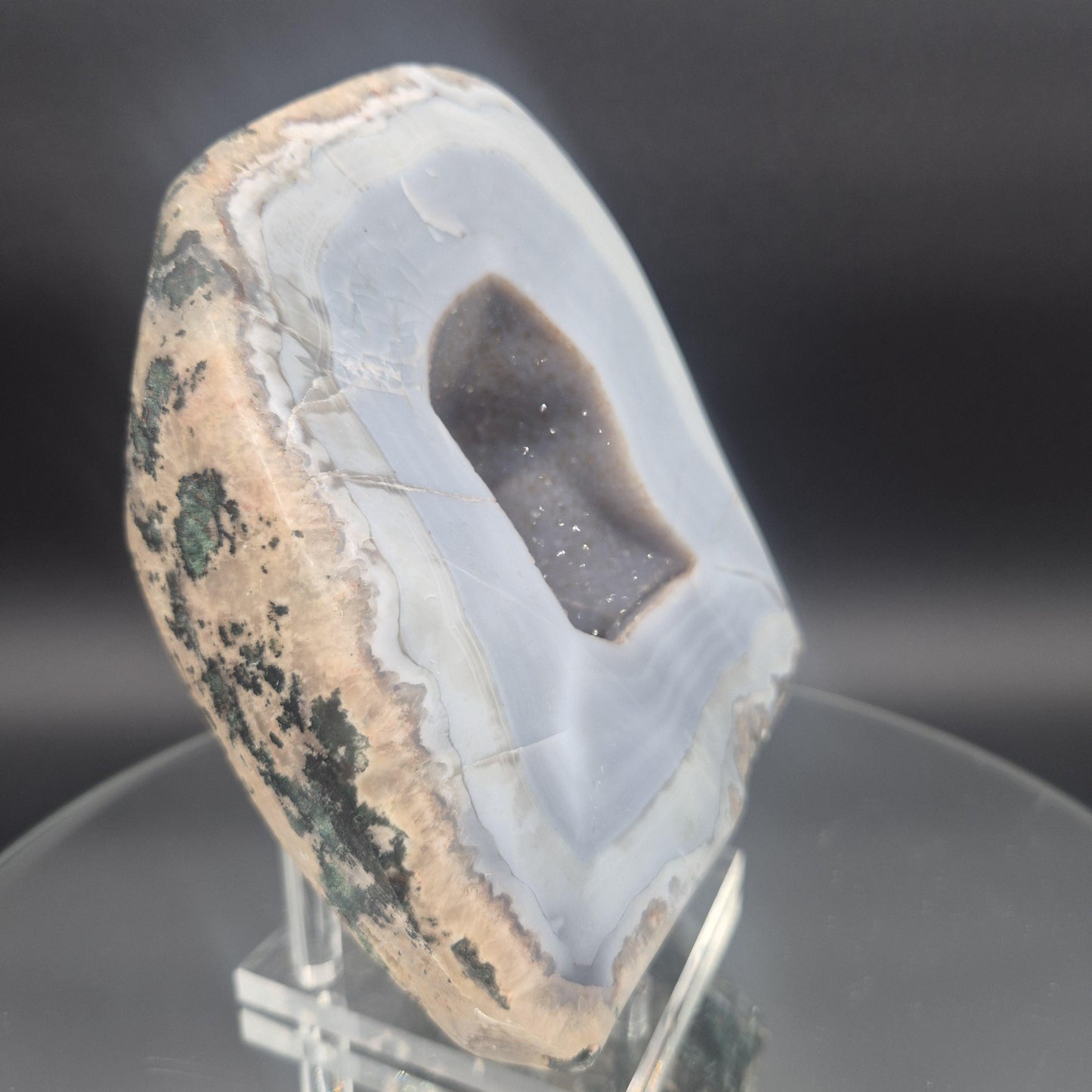 Rare Bubble Druzy Amethyst with Hematite Blue Banded Agate Polished 5.5x5.5x4 4.82 lbs Brazil Crystal Hoarder