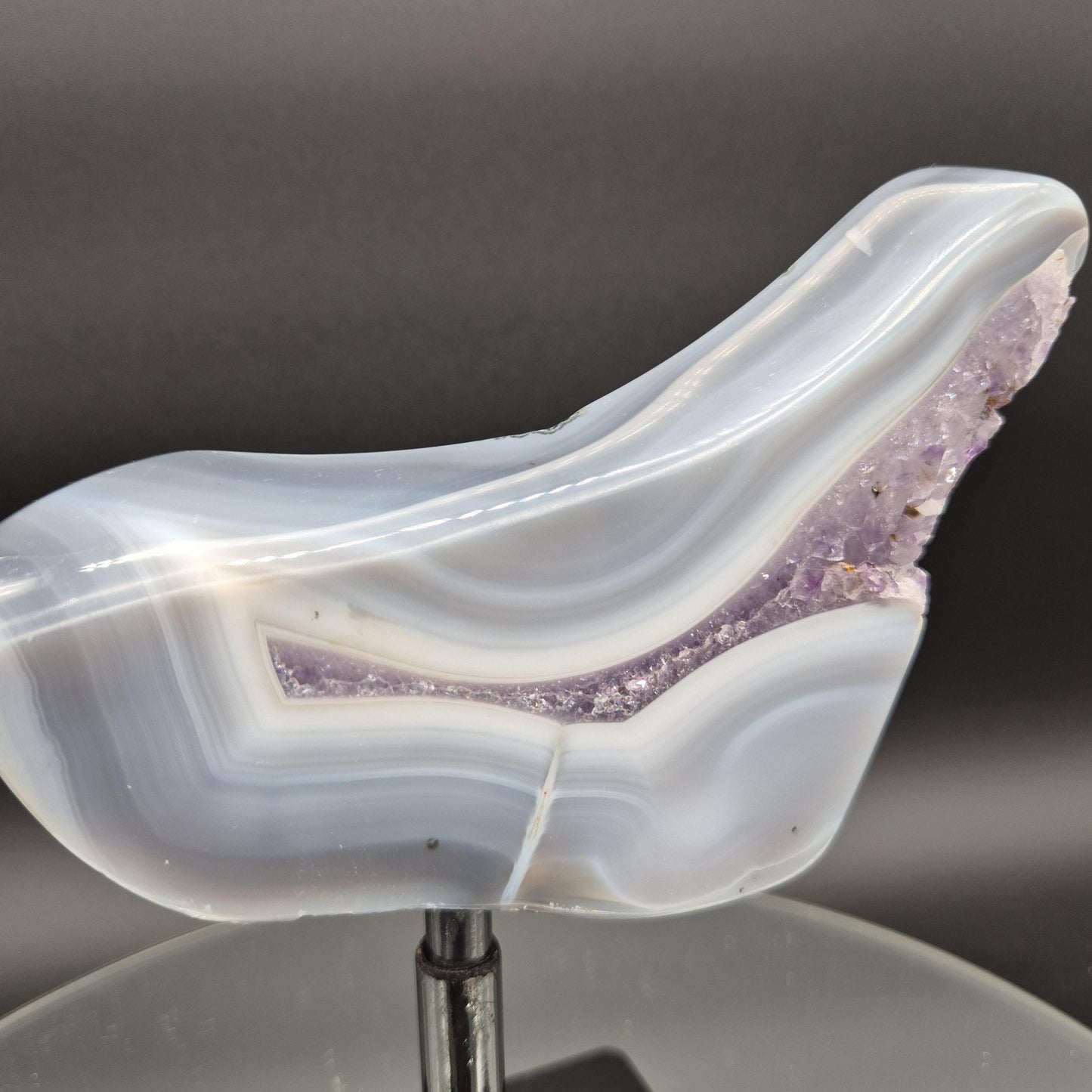 Fully Polished Amethyst with Blue Banded Agate Freeform Brazil 2.18 lbs 7x6x1.5 Crystal Display Crystal Hoarder