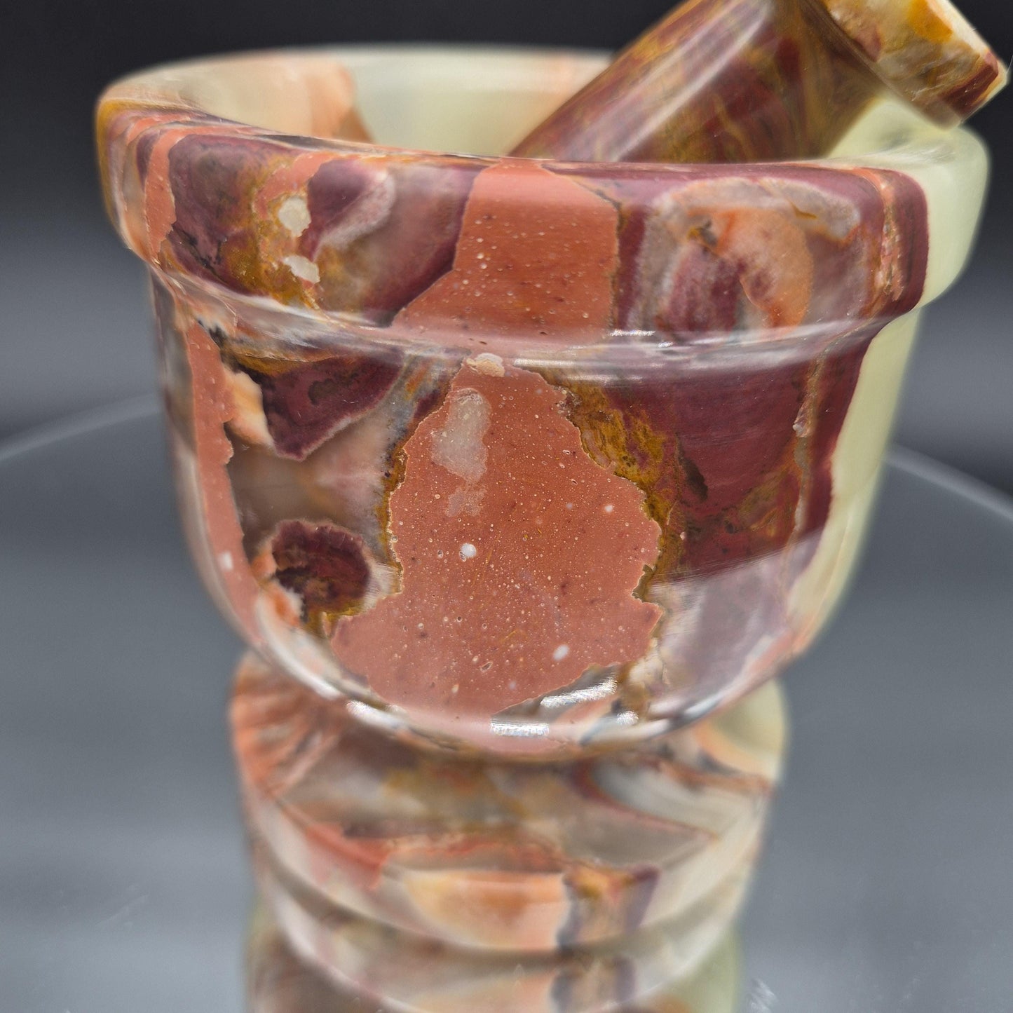 4 x 4 in Green Onyx Mortar and Pestle - 2.79 lbs - Optional Light-Up Base - Natural Stone Kitchen or Display Piece Crystal Hoarder