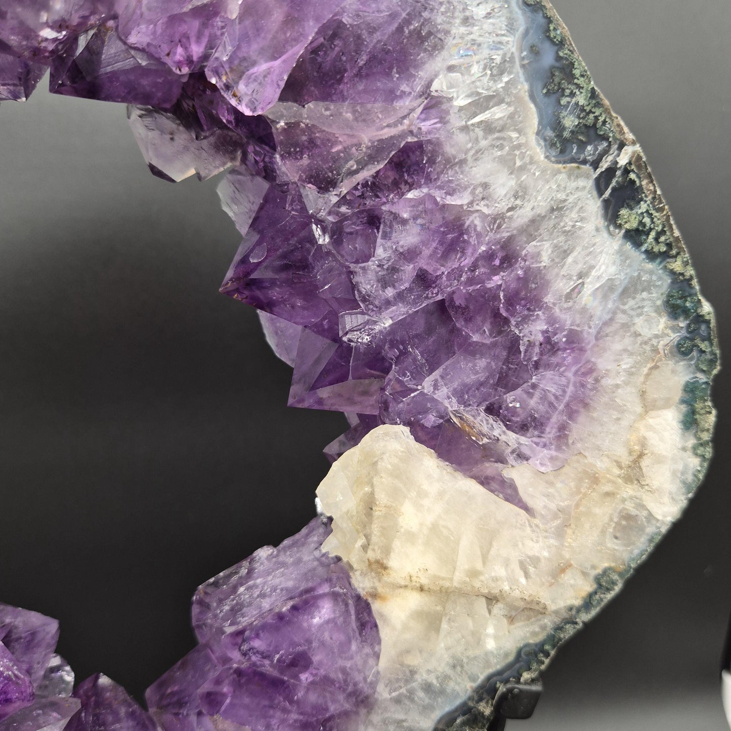 AAA+ Amethyst with UV Reactive Calcite Portal on Stand Brazil 13.17 lbs 17x12x1.5 Statement Crystal Display Crystal Hoarder