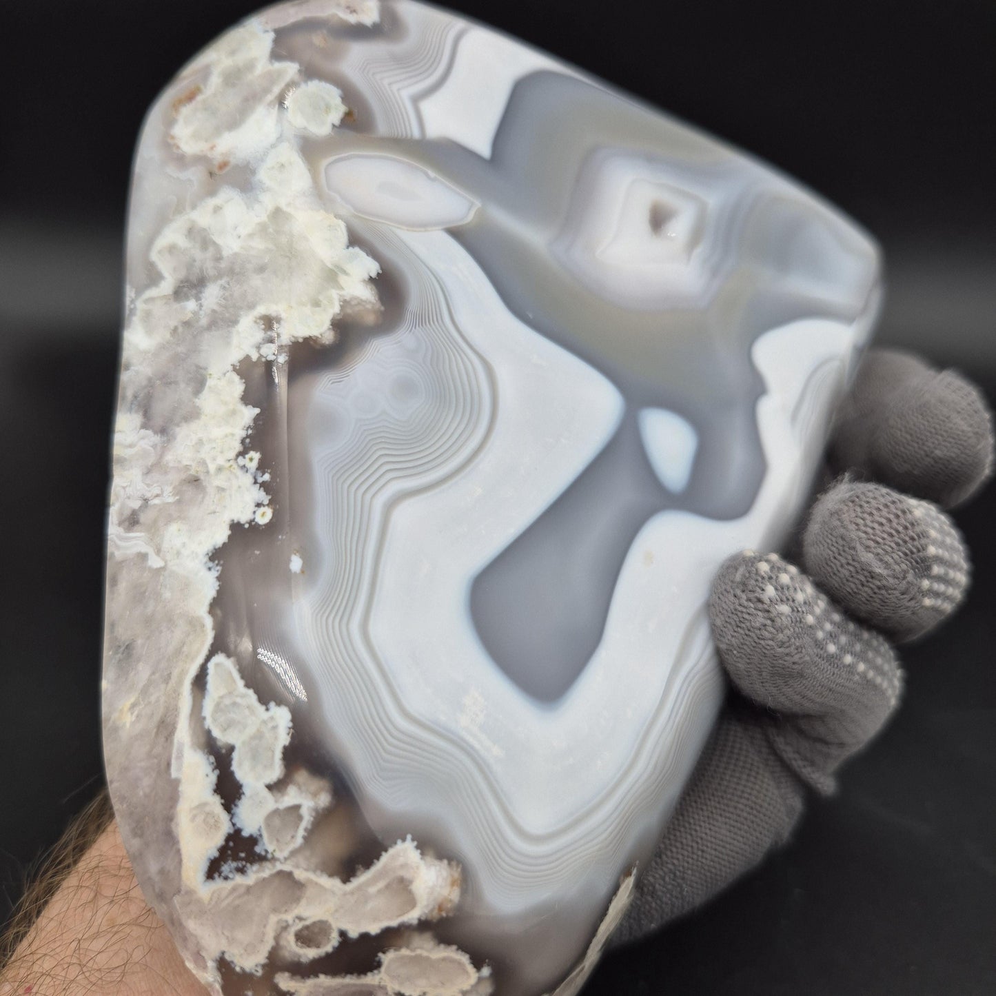 AAA+ Blue Banded Agate Druzy Bowl Brazil 8x6x1 1.72 lbs - Can be Backlit Crystal Hoarder