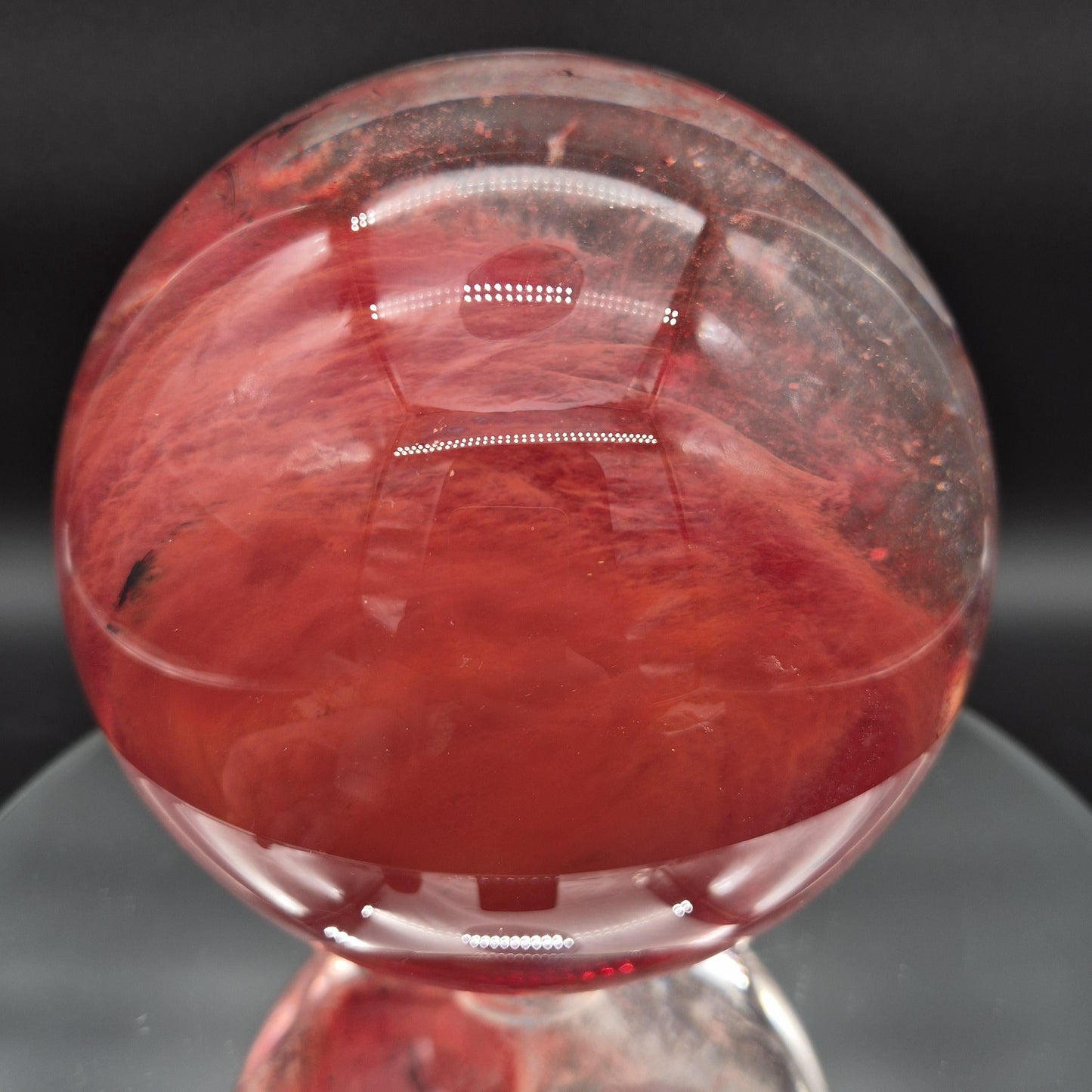 Huge AAA+ Red Smelt Quartz Sphere - 13.29 lbs - 6in - Man Made Polished Crystal Ball - Backlit Display - Optional Light Bases Crystal Hoarder