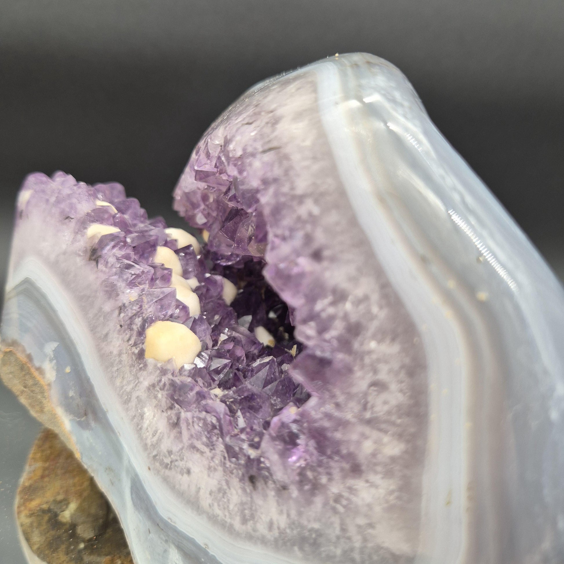 AAA Plus Rare Amethyst with Round Calcite and Baby Blue Banded Agate 8.16 lb 8x6x5 Collector Crystal Specimen Crystal Hoarder