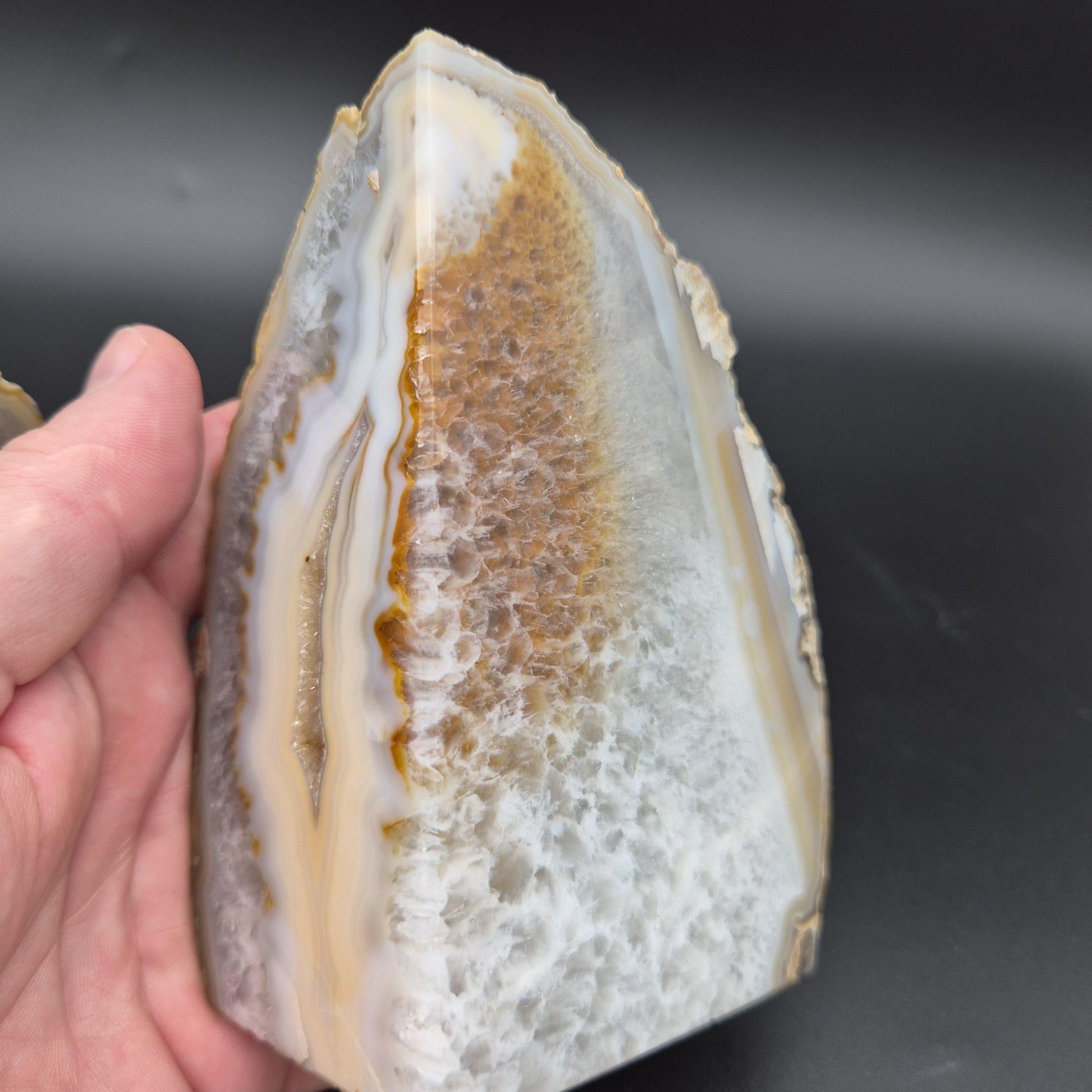 AAA+ Druzy Quartz Blue & Tan Banded Agate Double-Sided Geode Bookends - Brazilian Crystal Decor - 3.91 lbs Crystal Hoarder