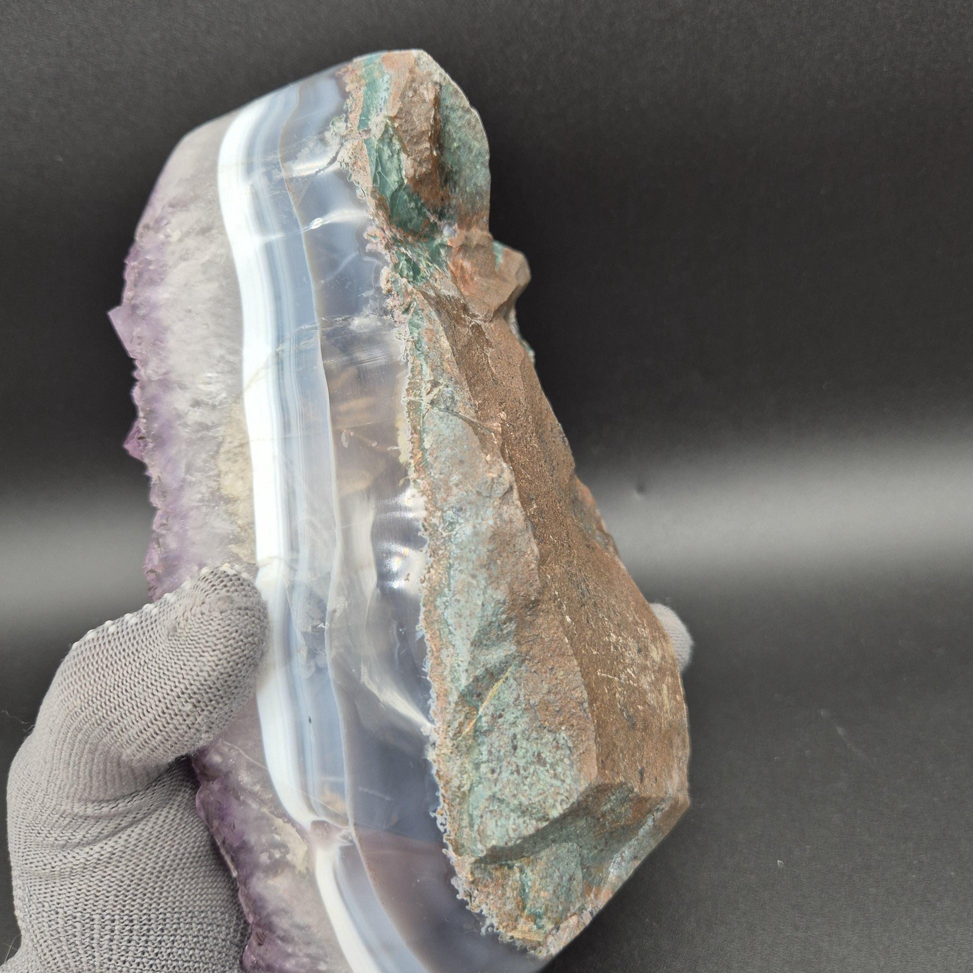 AAA+ Amethyst with Black Hematite Blue Banded Agate Freeform 6.92 lbs 9x4x3.5 Brazil Collector Crystal Crystal Hoarder