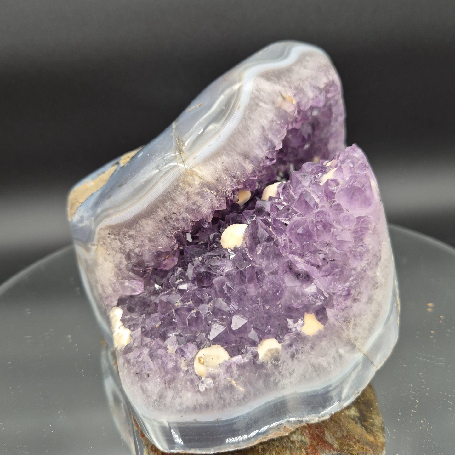 AAA Plus Rare Amethyst with Round Calcite and Baby Blue Banded Agate 8.16 lb 8x6x5 Collector Crystal Specimen Crystal Hoarder