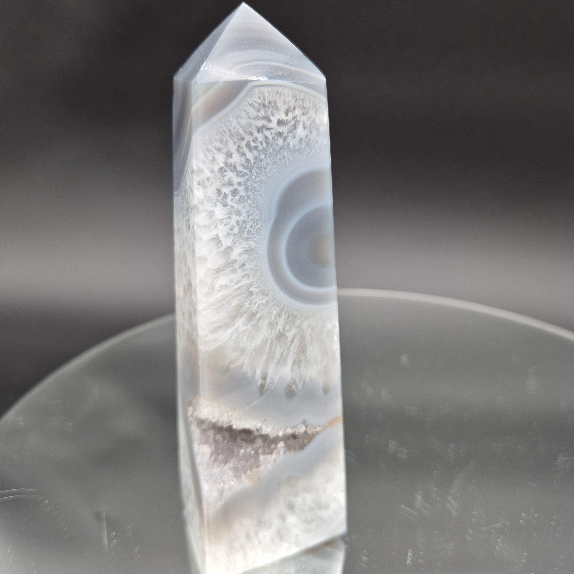 AAA+ Perfect Druzy Quartz Blue Banded Agate Obelisk Tower | Rare Baby Blue Eye Stalactite Formation | Brazil | 0.85 lbs Crystal Hoarder
