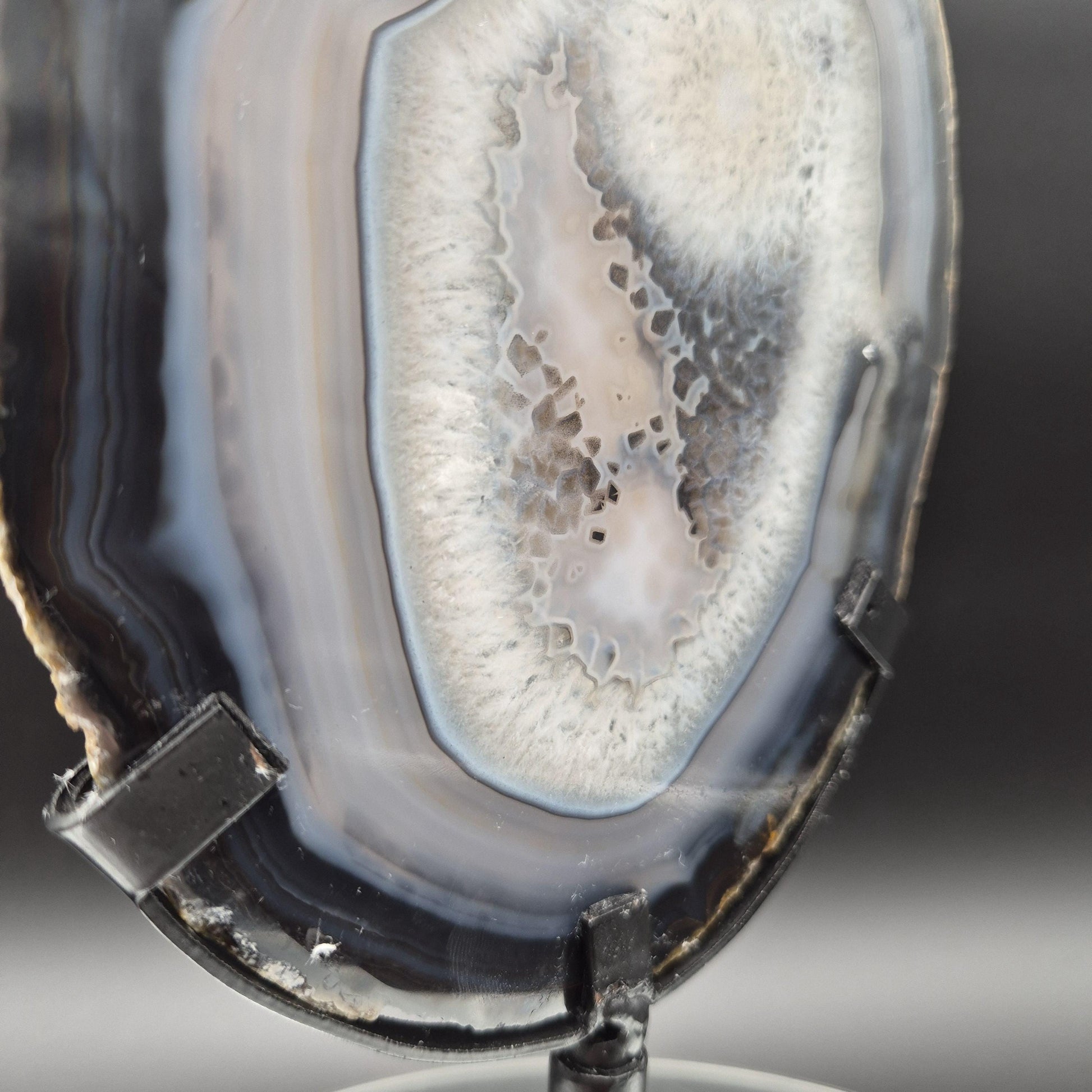 AAA+ Rare Natural Black Agate with Quartz Slice on Stand Brazil 1.11 lbs Crystal Hoarder