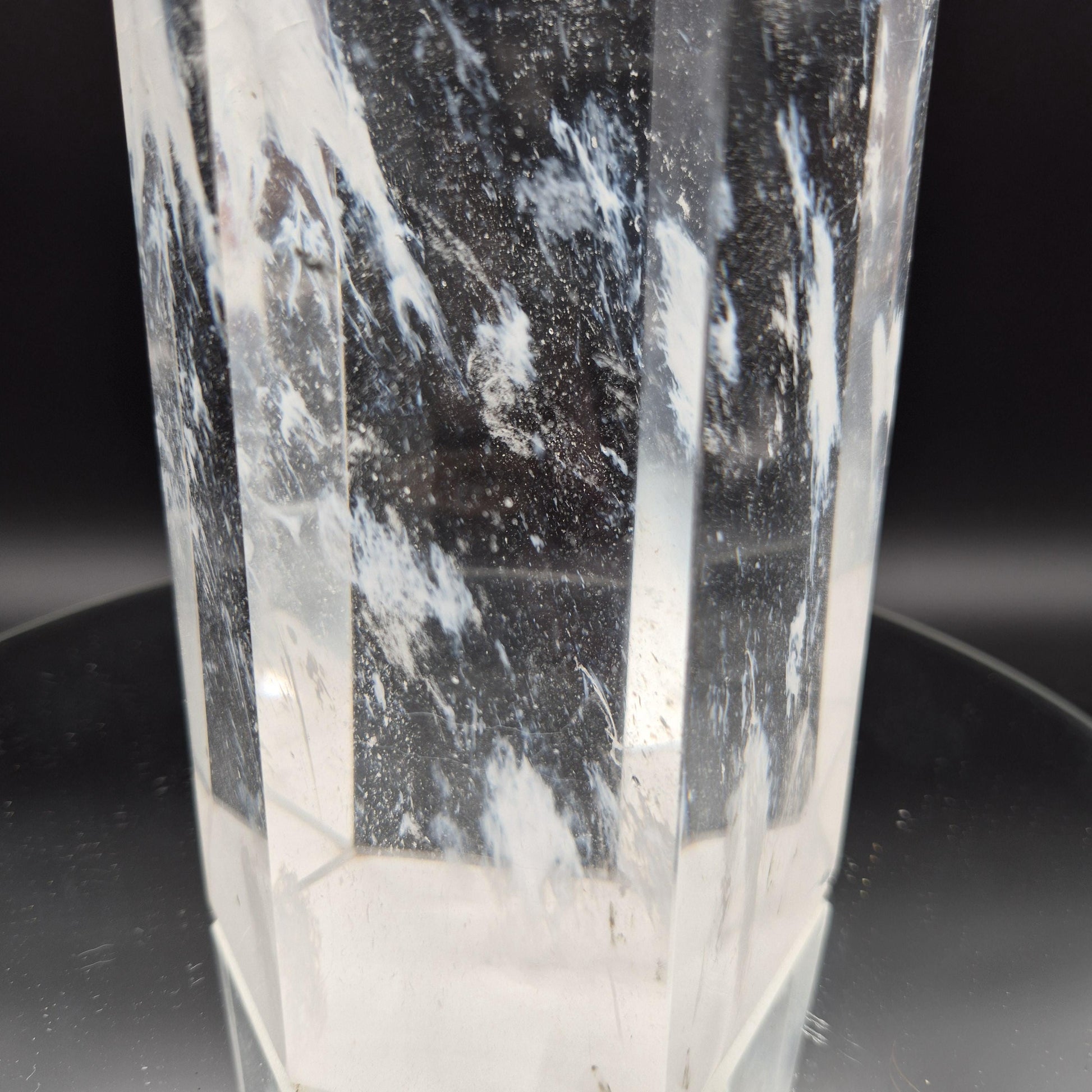 17.5in, 11.65 lbs- Clear Smelt Quartz Tower with White Cloud Inclusions - Man Made Quartz Obelisk - Optional LED Light Base Crystal Hoarder