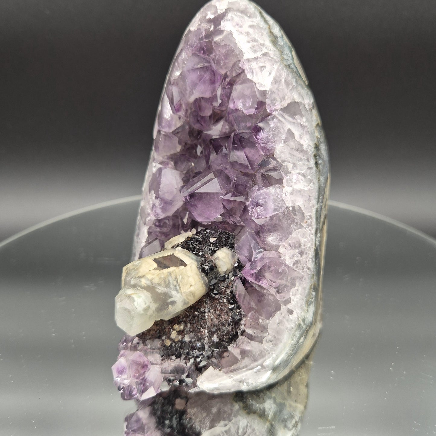 Rare Amethyst with Black Hematite & UV Reactive Calcite | Brazilian Mineral Specimen | 3.24 lb Collector Crystal Crystal Hoarder
