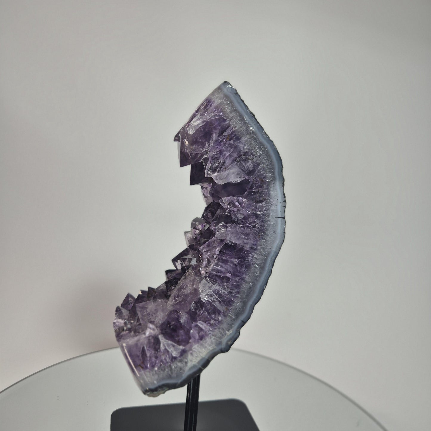 Dark Amethyst Crystal FreeForm on Stand with Blue Agate Banding - Very High Quality Crystal Hoarder