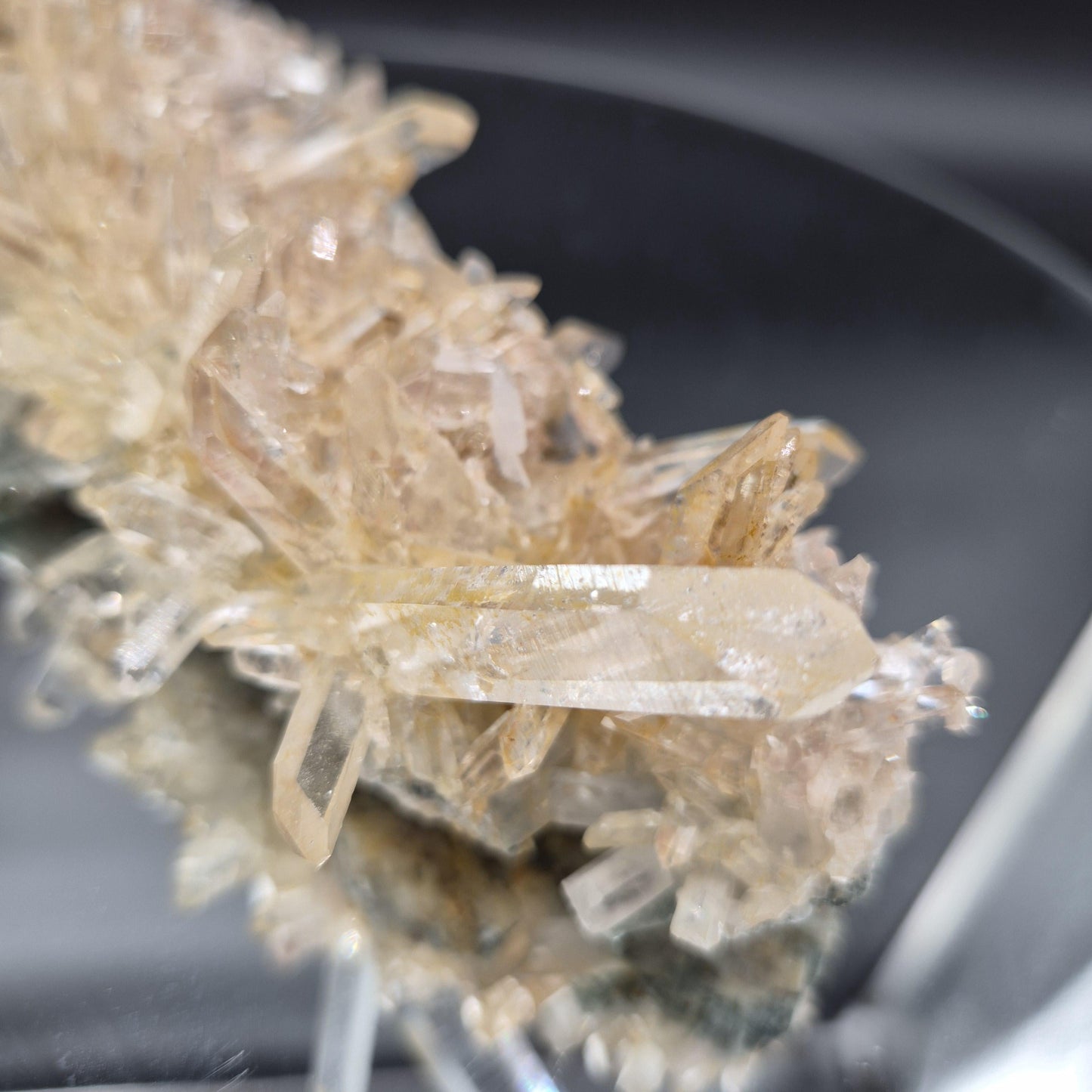 Super Rare Museum Quality Pink Lemurian Tri-Color Quartz Cluster - Golden Healer & Fuchsite - Colombia - Water Clear Points - 1.31 lbs 8in Crystal Hoarder