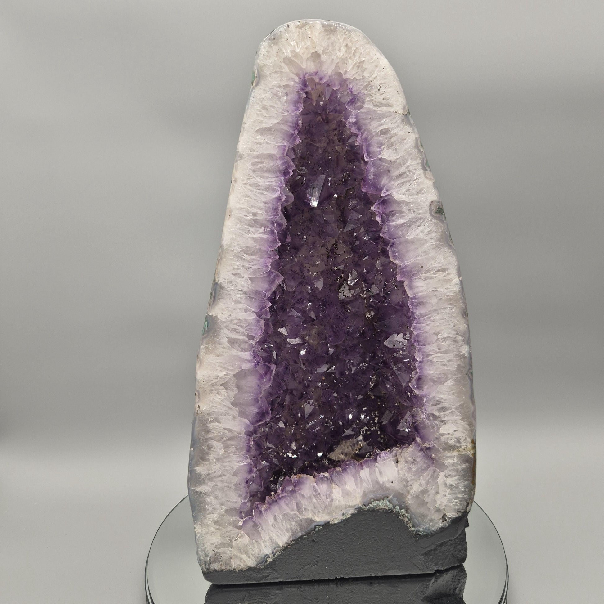 Fully Polished Dark Amethyst Cathedral with Calcite - Brazil | 21.95 lbs | 15.5in Tall Crystal Hoarder