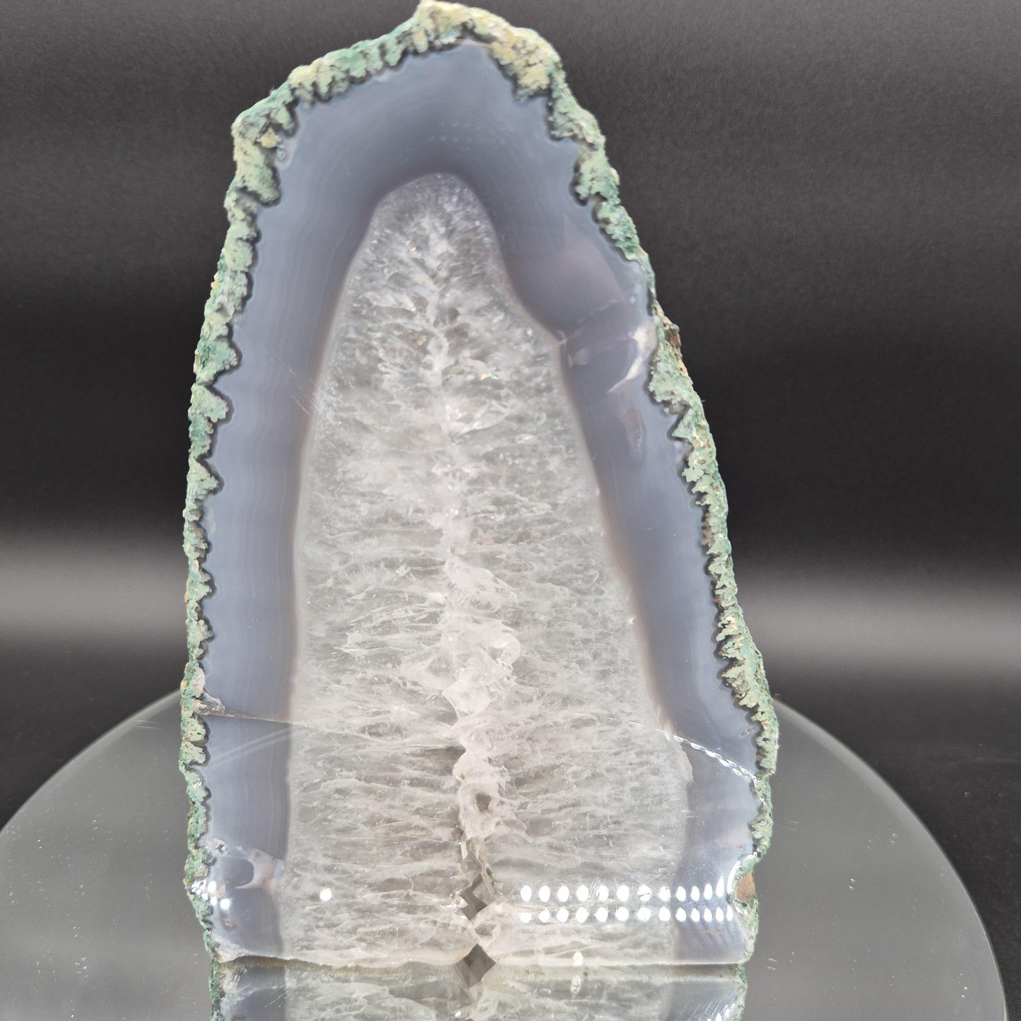 Quartz with Rainbow Inclusions and Blue Banded Agate Cut Base Brazil 7.85 lb 9x6x2.5 Crystal Display Specimen Crystal Hoarder