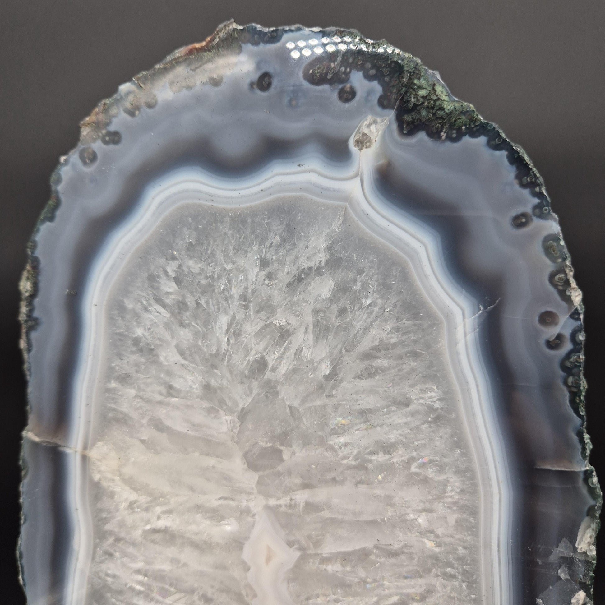 Polished Quartz with Blue Banded Agate Backlit Slab Brazil 8.61 lbs 14x6.5x1.5 Statement Crystal Display Crystal Hoarder