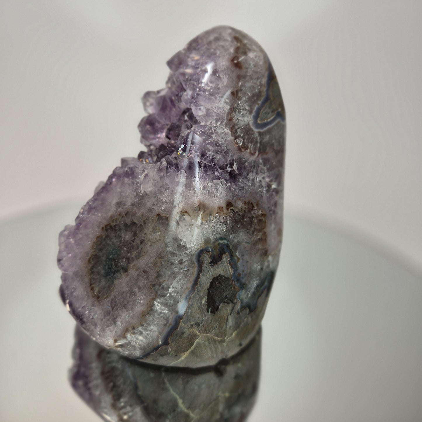 AAA+ Uruguay Amethyst Cut Base with Stalactite Eye (Amethyst Flower) - Backlit Both Sides & Bottom, Collector Display Specimen Crystal Hoarder