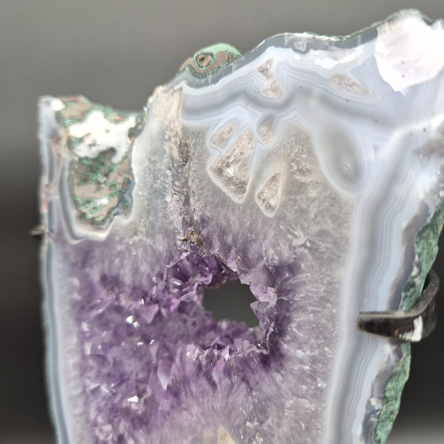 AAA+ Super Rare Amethyst with Blue Banded Agate Intertwined Calcite and Agate Flower Brazil 5.24 lb 11.5x4.5x1.5 Crystal Hoarder