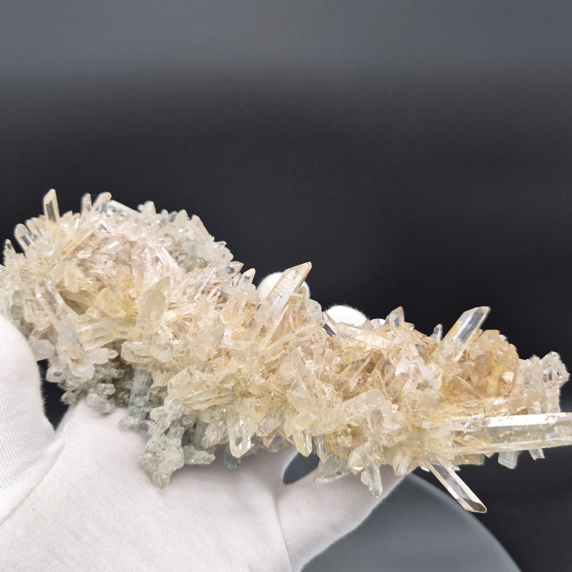 Super Rare Museum Quality Pink Lemurian Tri-Color Quartz Cluster - Golden Healer & Fuchsite - Colombia - Water Clear Points - 1.31 lbs 8in Crystal Hoarder