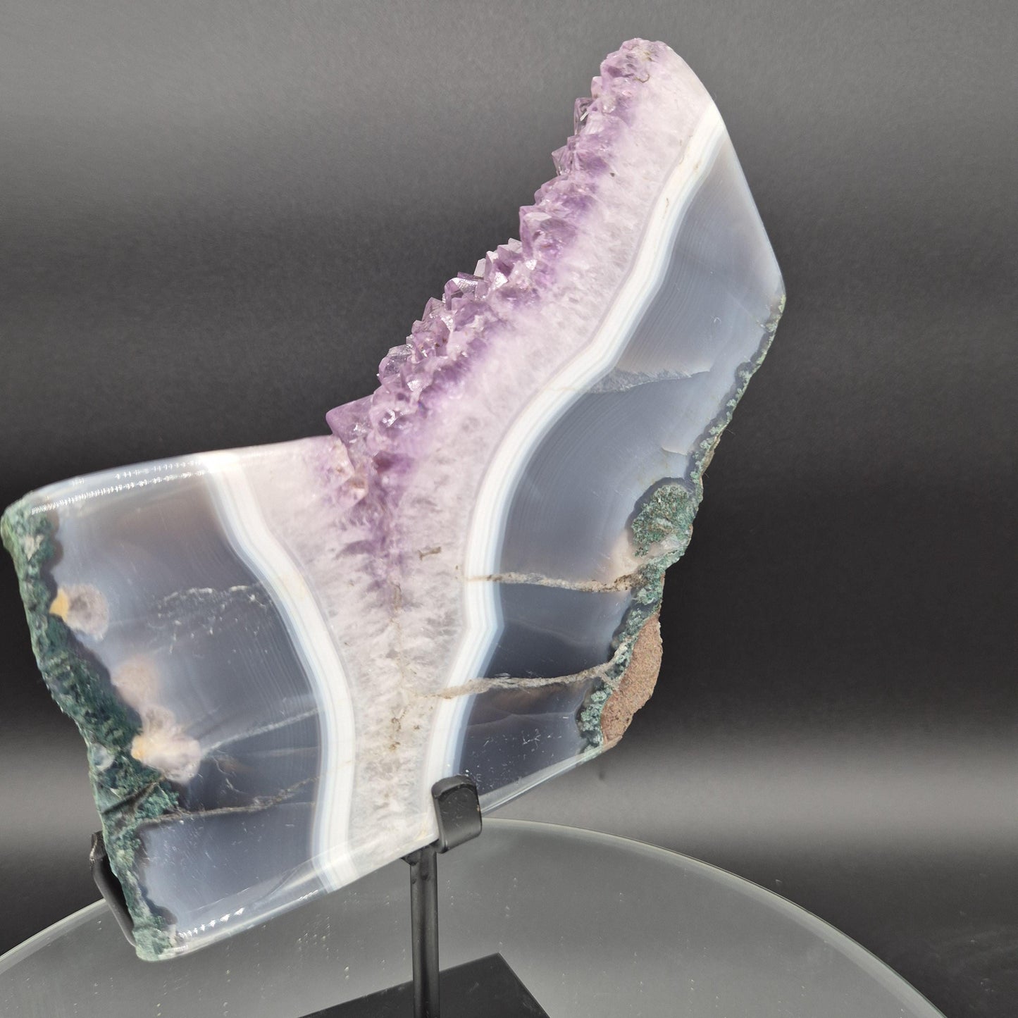 Amethyst with Blue Banded Agate on Stand Brazil 10x6x2 4.06 lbs Crystal Hoarder