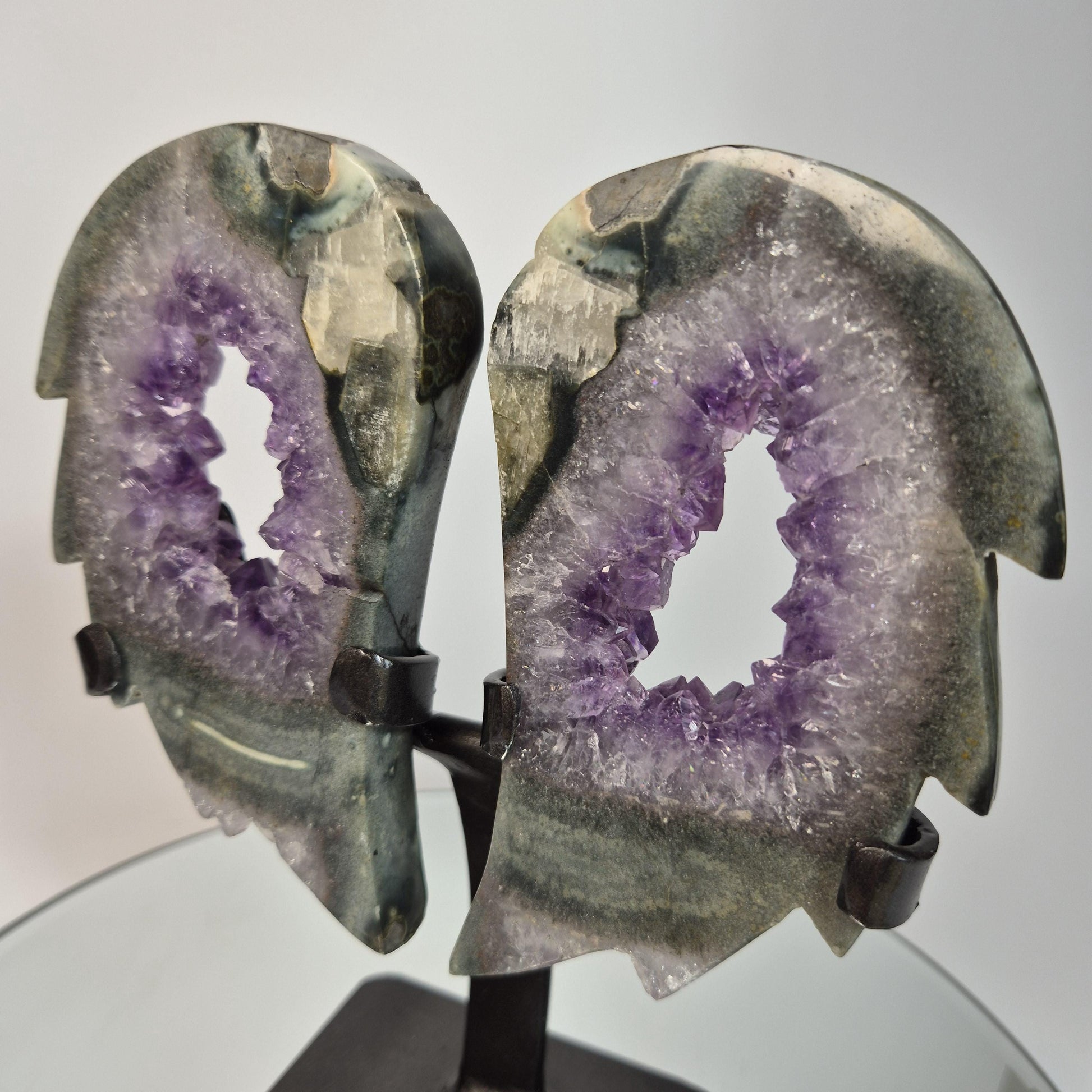 One of a Kind Amethyst Portal Wings with Green Jasper & Calcite - 2.61 lbs Brazilian Crystal Crystal Hoarder