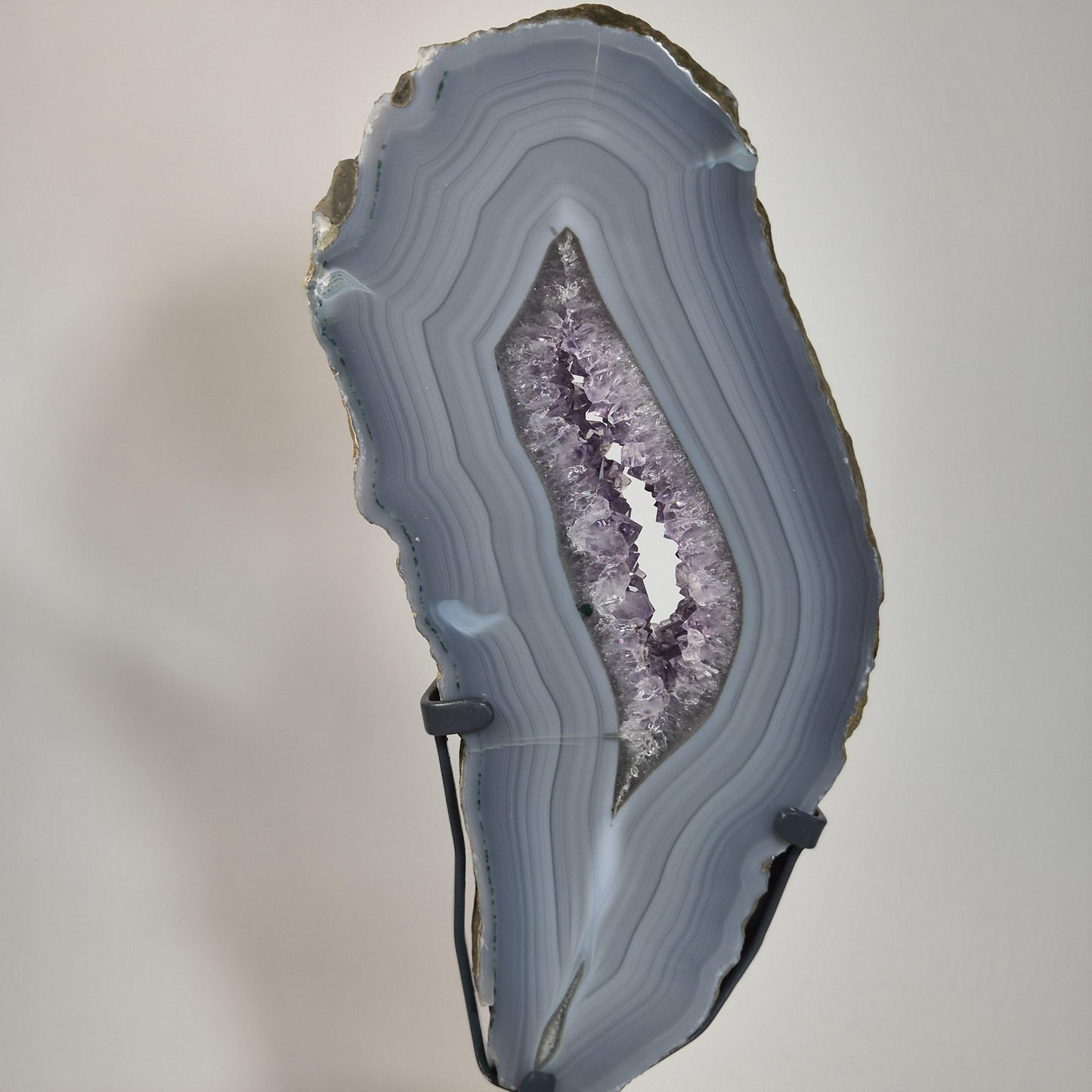 AAA+ Blue Banded Agate with Amethyst Slab on Stand – Brazil Crystal Hoarder