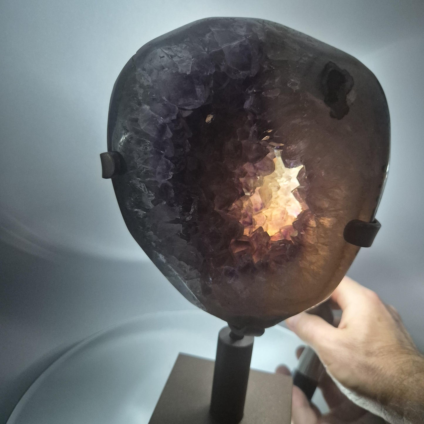 AAA+ Fully Polished Amethyst with Blue Agate - Uruguay Amethyst on Spinning Stand - 11in Crystal Display - 7.48 lbs Crystal Hoarder