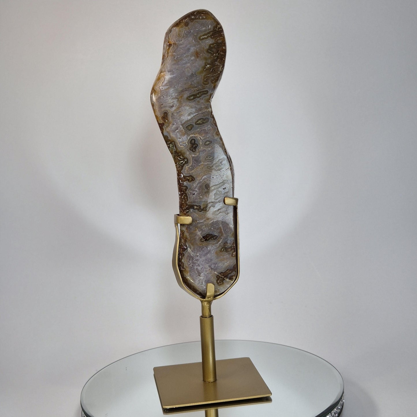 Super Rare Agate Slab with Druzy on Stand - 16.5in Tall Statement Crystal, Natural Mineral Display, 3.825 lb Collector Specimen Crystal Hoarder