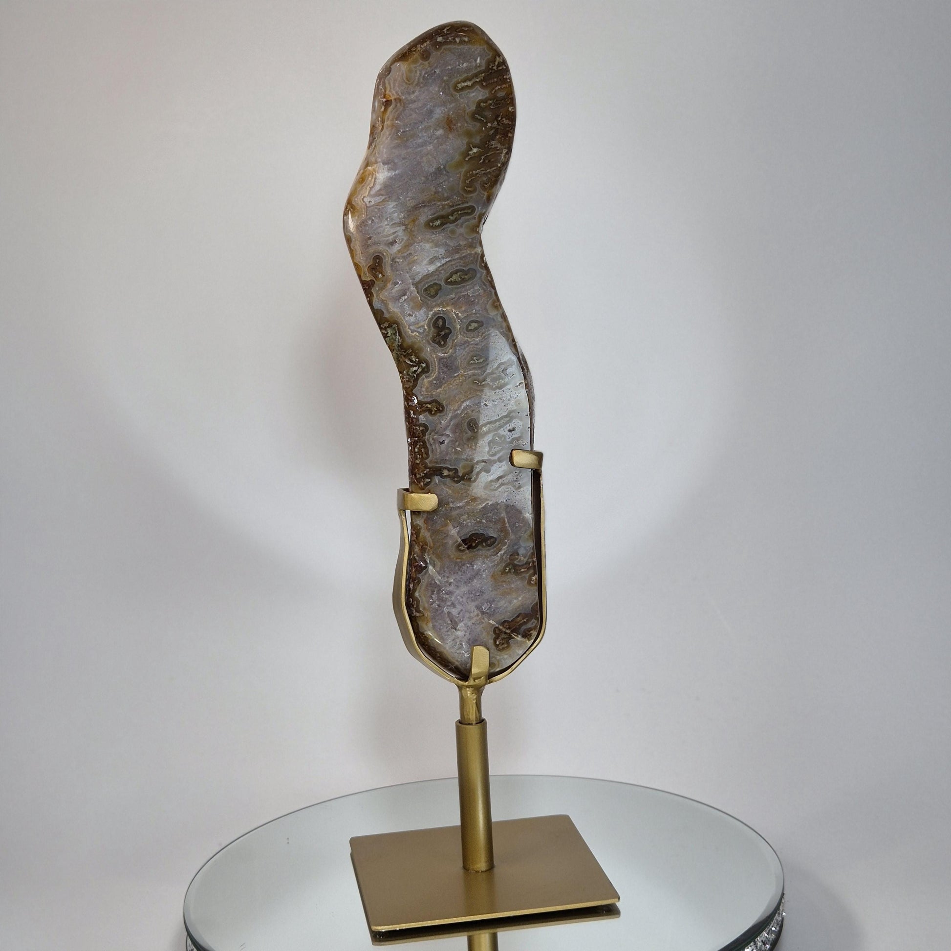 Super Rare Agate Slab with Druzy on Stand - 16.5in Tall Statement Crystal, Natural Mineral Display, 3.825 lb Collector Specimen Crystal Hoarder