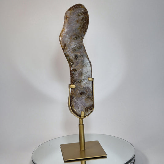 Super Rare Agate Slab with Druzy on Stand - 16.5in Tall Statement Crystal, Natural Mineral Display, 3.825 lb Collector Specimen Crystal Hoarder