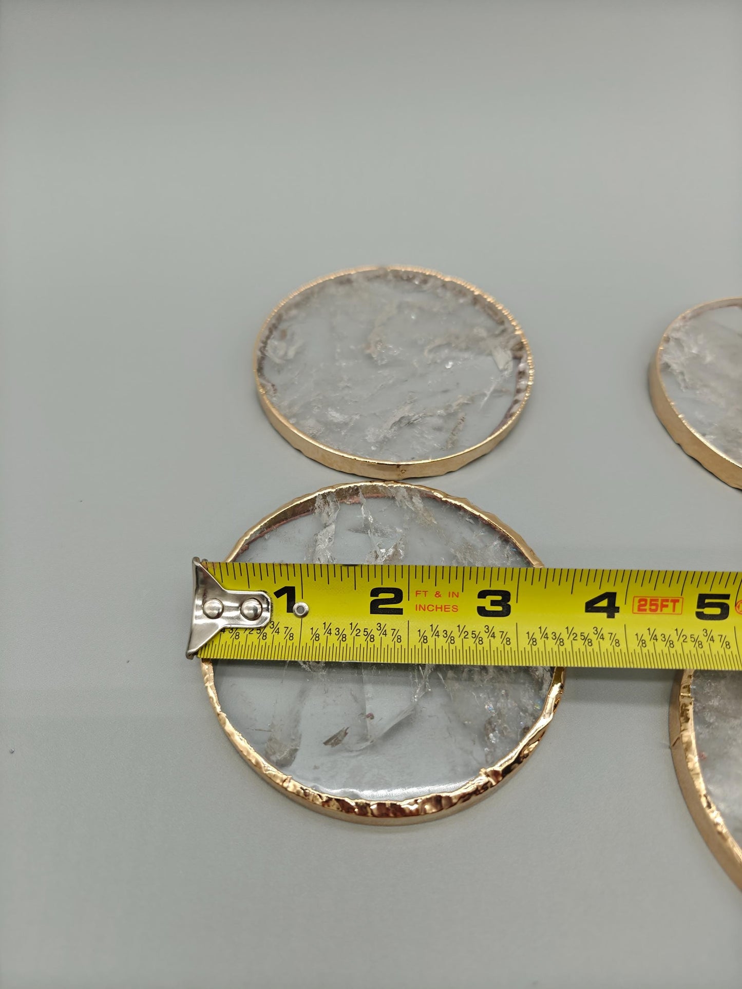 Water Clear Quartz Coasters with Natural Rainbows | Set of 4 | 5.1-5.6 oz Each | Crystal Home Décor Crystal Hoarder