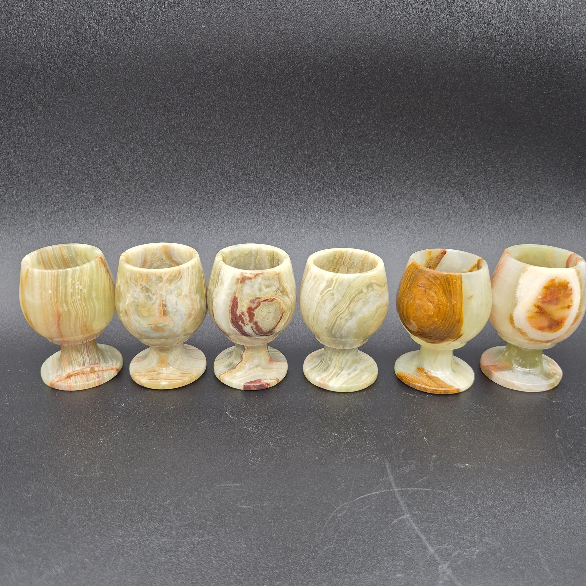 Set of 6 Green Onyx Sherry Glasses | 3 inch tall  | Hand Carved Natural Stone Drinkware Crystal Hoarder