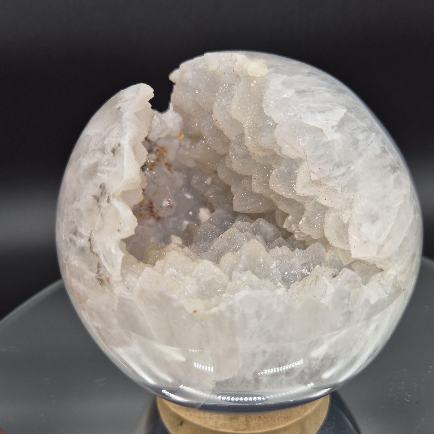 AAA+ Rare Sugar Druzy Amethyst Sphere with Calcite Hematite Blue Banded Agate 5 In (125mm) 5.24 lbs Brazil Crystal Hoarder