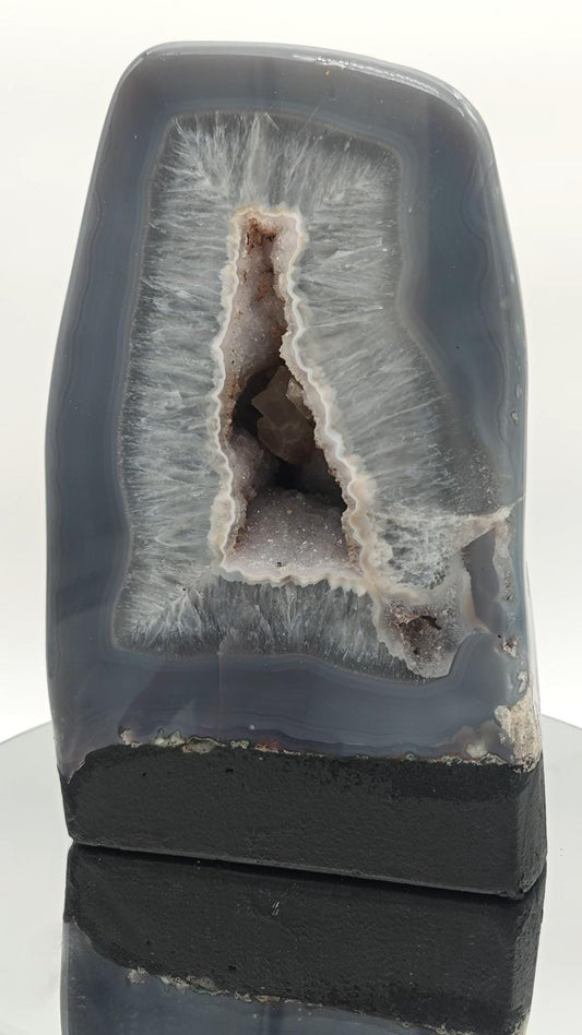 Rare Fully Polished Blue Banded Agate Cathedral with Druzy Calcite - Brazilian Agate Geode - 16.75 lbs Crystal Hoarder