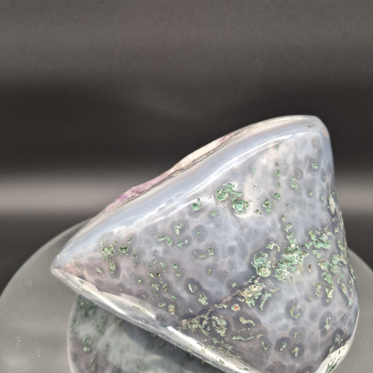 Fully Polished Amethyst with Blue Banded Agate Geode Head Hematite Calcite 12.41 lbs 9x9x7.5 Brazil Crystal Hoarder