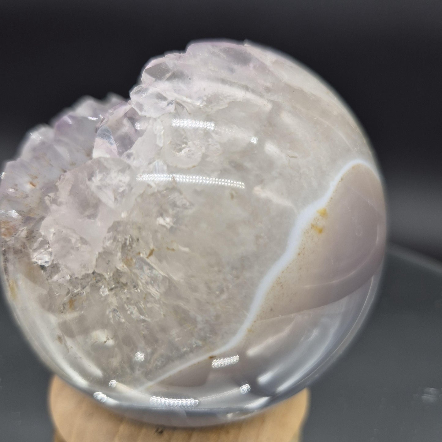 Amethyst with Blue Banded Agate Sphere 3.5 Inch 1.85 lbs Brazil with Optional Light Up Bases Crystal Hoarder