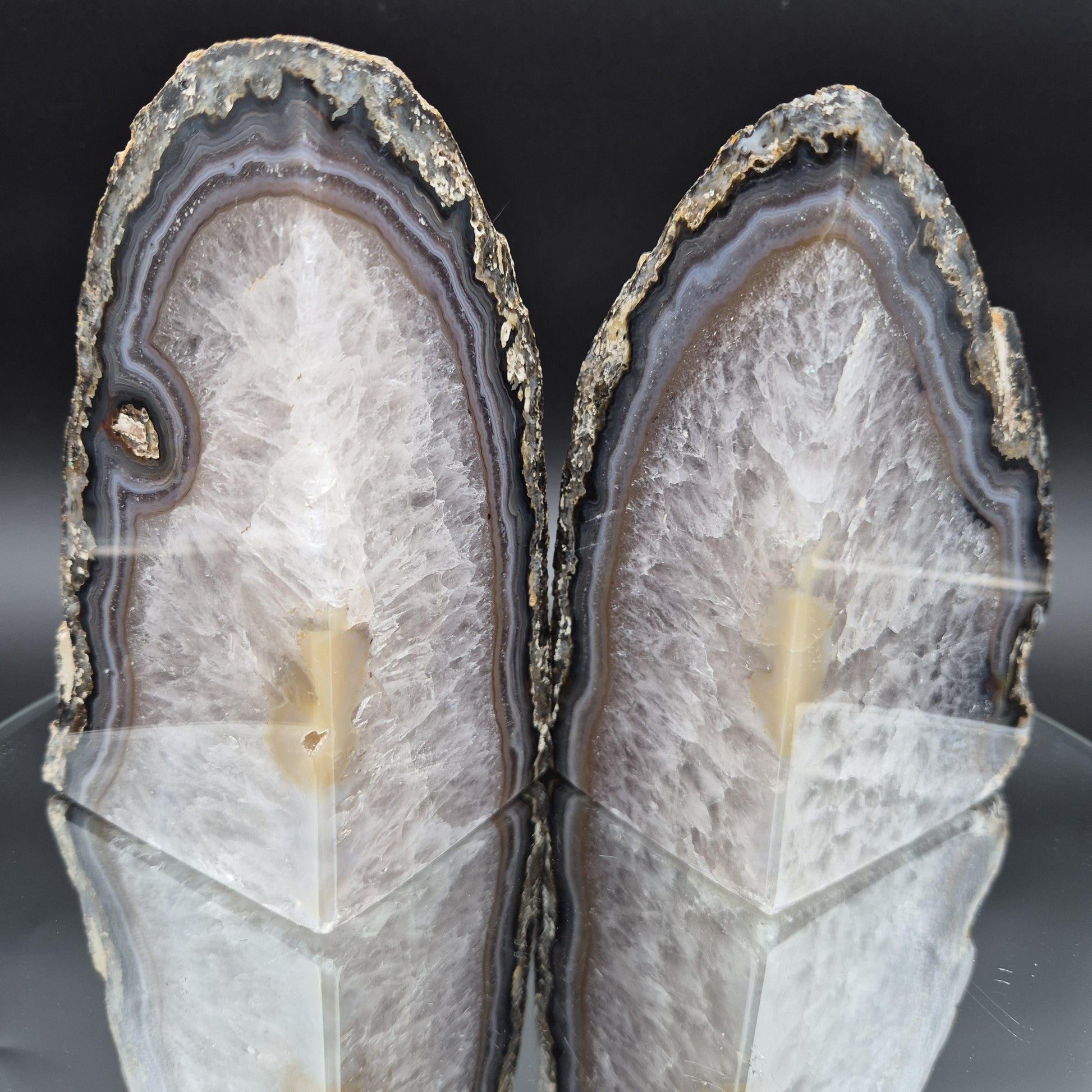 Two in One Blue Banded Agate Bookends with Stalactite Eyes from Brazil 6.46 lbs Crystal Hoarder Crystal Hoarder